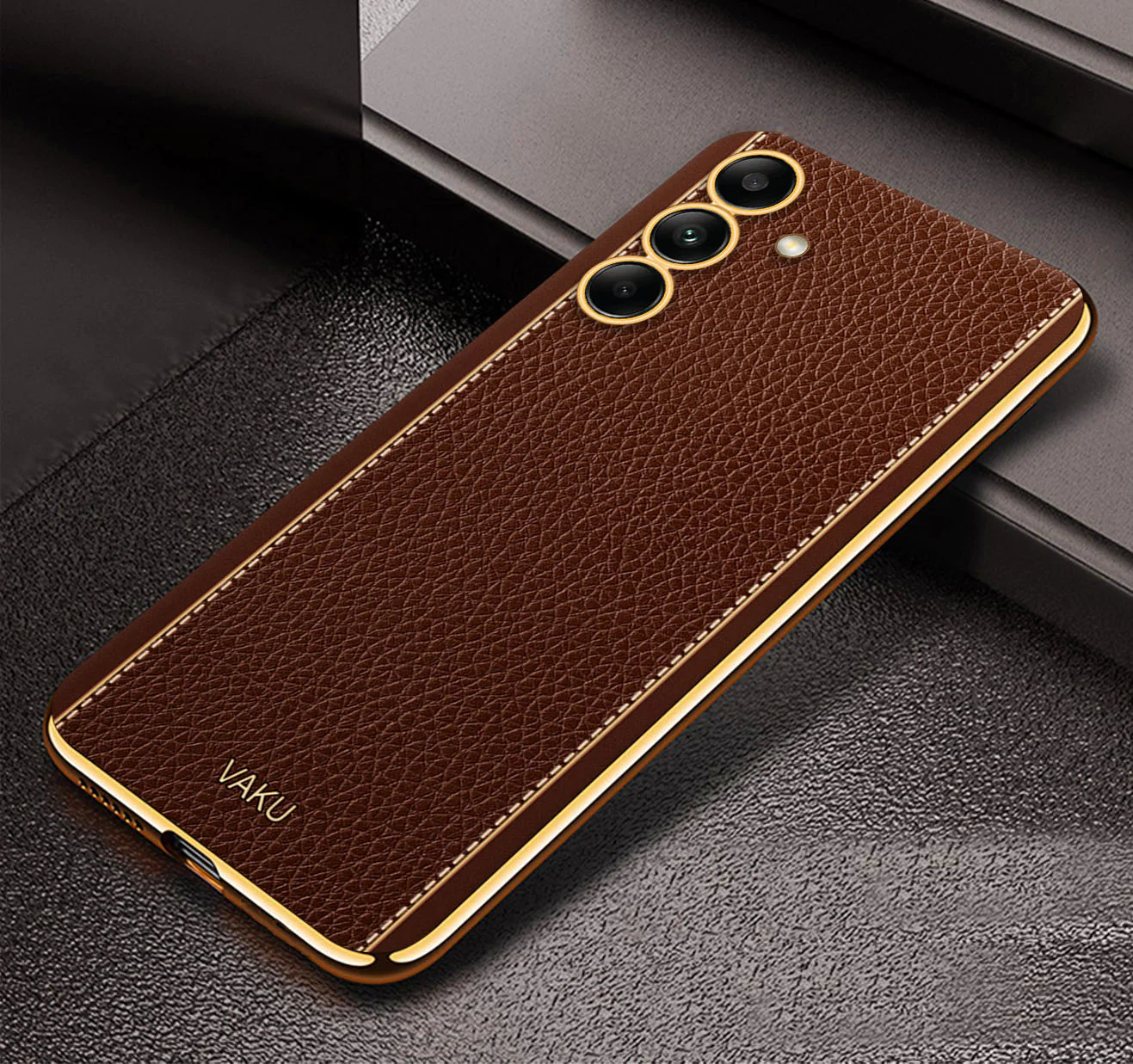 VakuĀ® Samsung Galaxy S24 Luxemberg Leather Pattern Gold Electroplated Soft TPU Back Cover