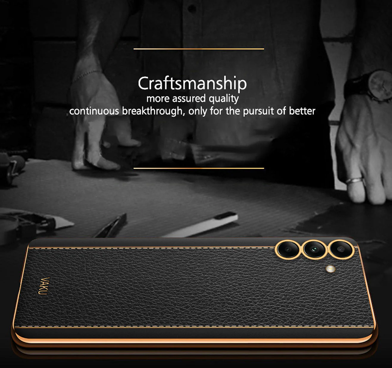 VakuĀ® Samsung Galaxy S24 Luxemberg Leather Pattern Gold Electroplated Soft TPU Back Cover - Image 3