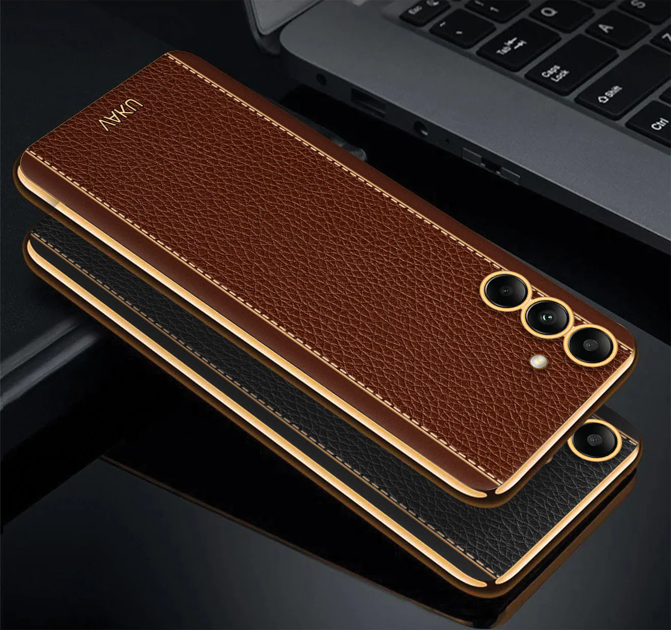 VakuĀ® Samsung Galaxy S24 Plus Luxemberg Leather Pattern Gold Electroplated Soft TPU Back Cover - Image 3