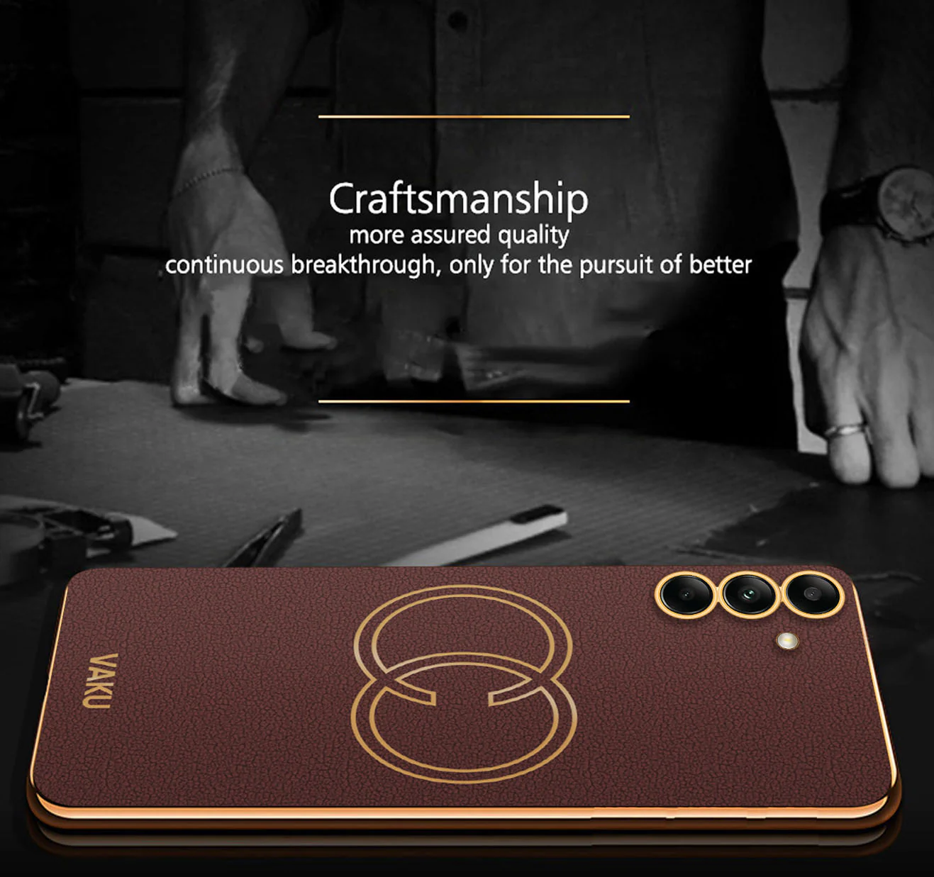 Vaku® Samsung Galaxy S24 Plus Skylar Leather Pattern Gold Electroplated Soft TPU Back Cover - Image 6