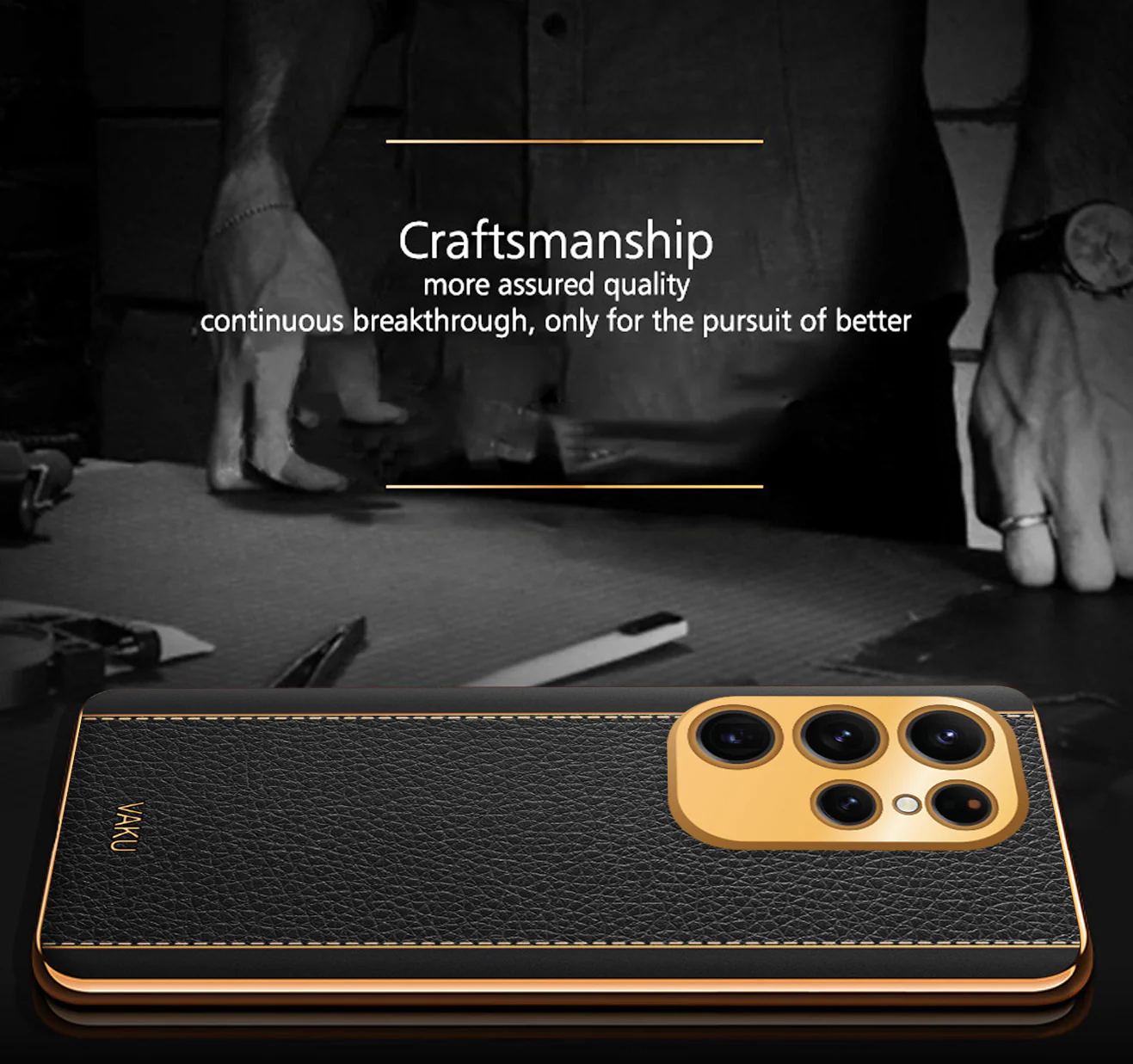 VakuĀ® Samsung Galaxy S24 Ultra Luxemberg Leather Pattern Gold Electroplated Soft TPU Back Cover - Image 13