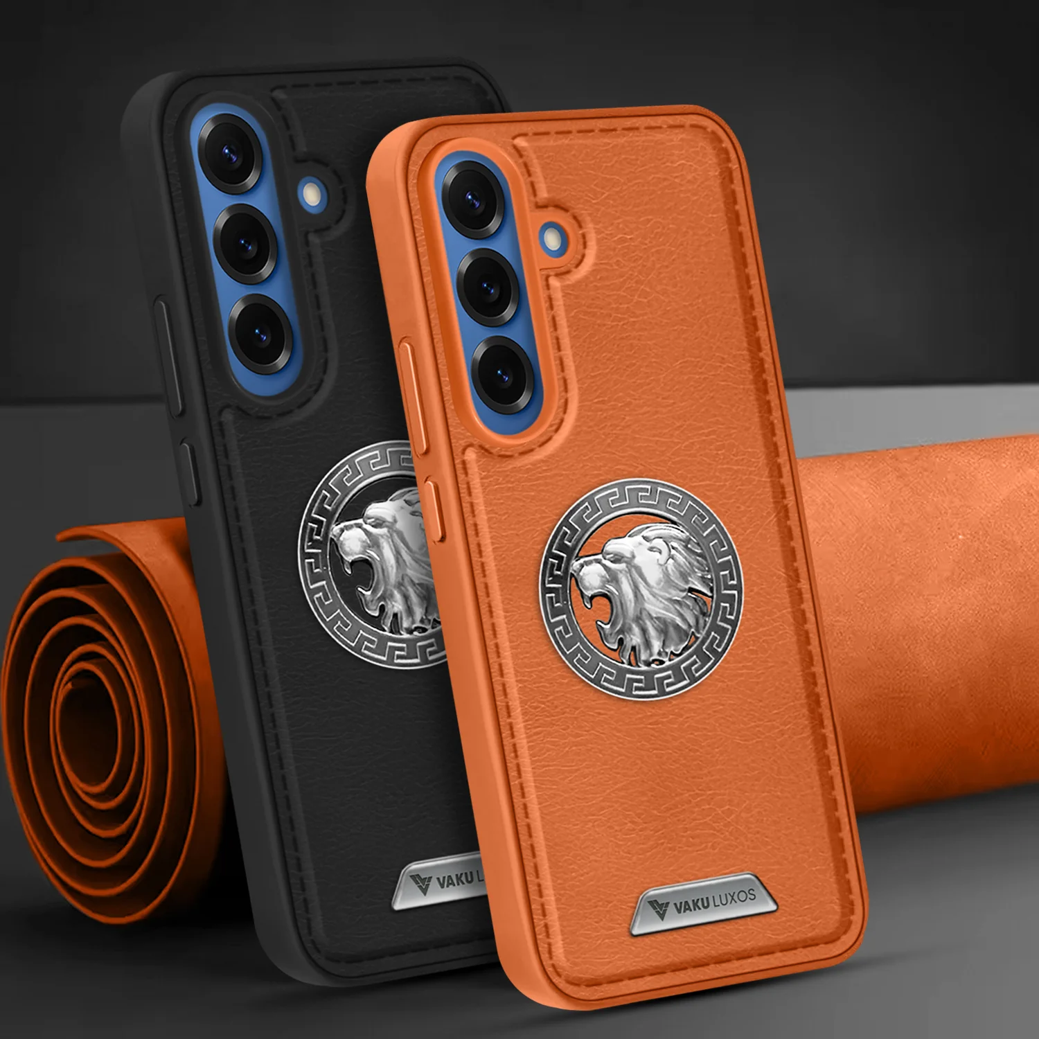 Vaku ® Samsung Galaxy S25 Plus Regal Shield Metal Lion Engraved Leather Back Cover - Image 11