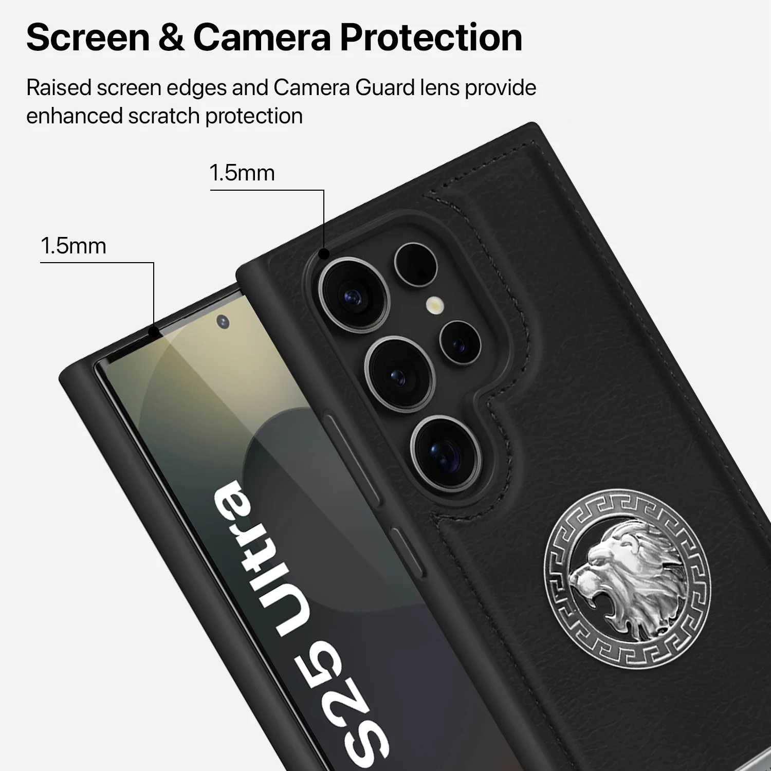 Vaku ® Samsung Galaxy S25 Ultra Regal Shield Metal Lion Engraved Leather Back Cover - Image 5