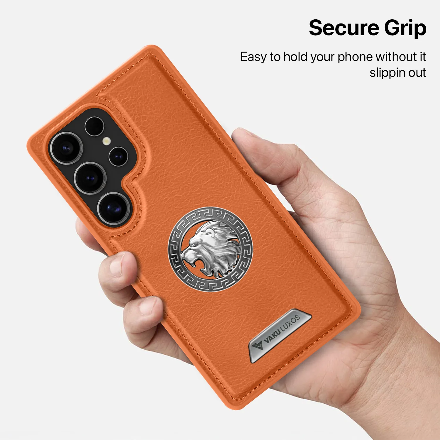 Vaku ® Samsung Galaxy S25 Ultra Regal Shield Metal Lion Engraved Leather Back Cover - Image 7