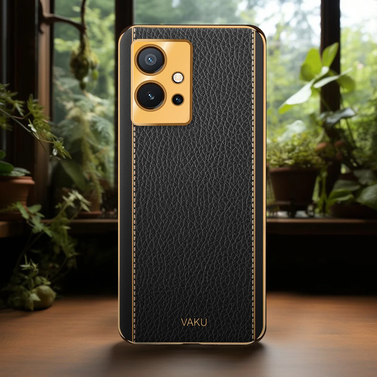 VakuĀ® Vivo T1 5G Luxemberg Series Leather Stitched Gold Electroplated Soft TPU Back Cover - Image 10