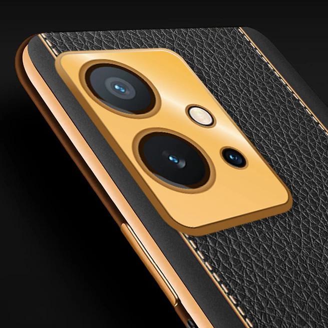 VakuĀ® Vivo T1 5G Luxemberg Series Leather Stitched Gold Electroplated Soft TPU Back Cover - Image 2