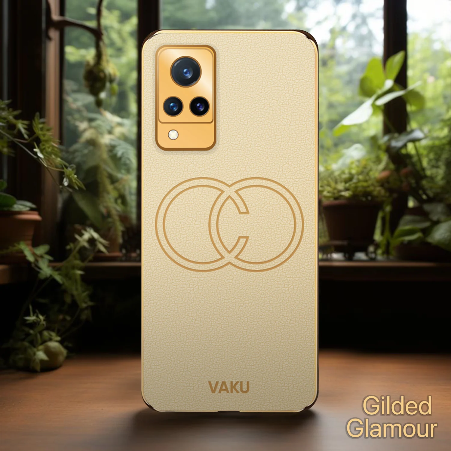 VakuĀ® Vivo V21 5G Skylar Leather Finish Gold Electroplated Soft TPU Back Cover - Image 9