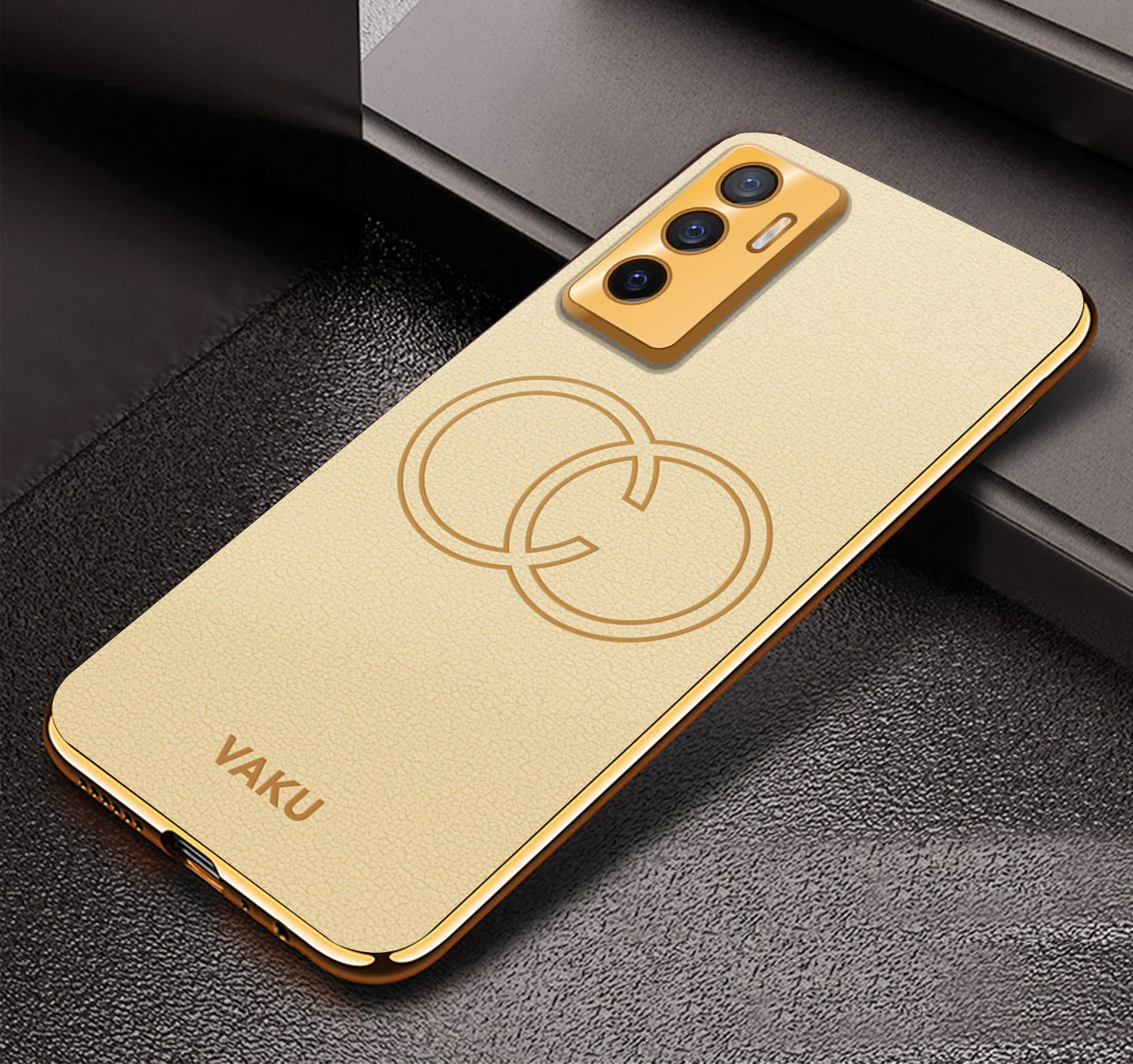 VakuĀ® Vivo V23e 5G Skylar Leather Pattern Gold Electroplated Soft TPU Back Cover