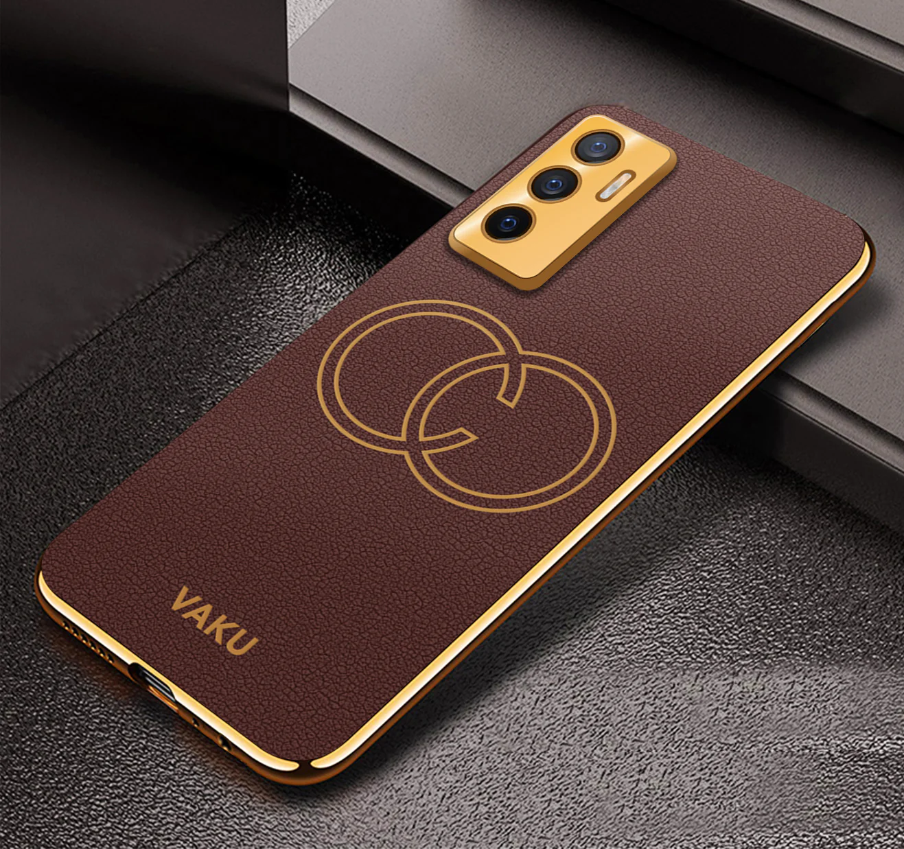 VakuĀ® Vivo V23e 5G Skylar Leather Pattern Gold Electroplated Soft TPU Back Cover - Image 5