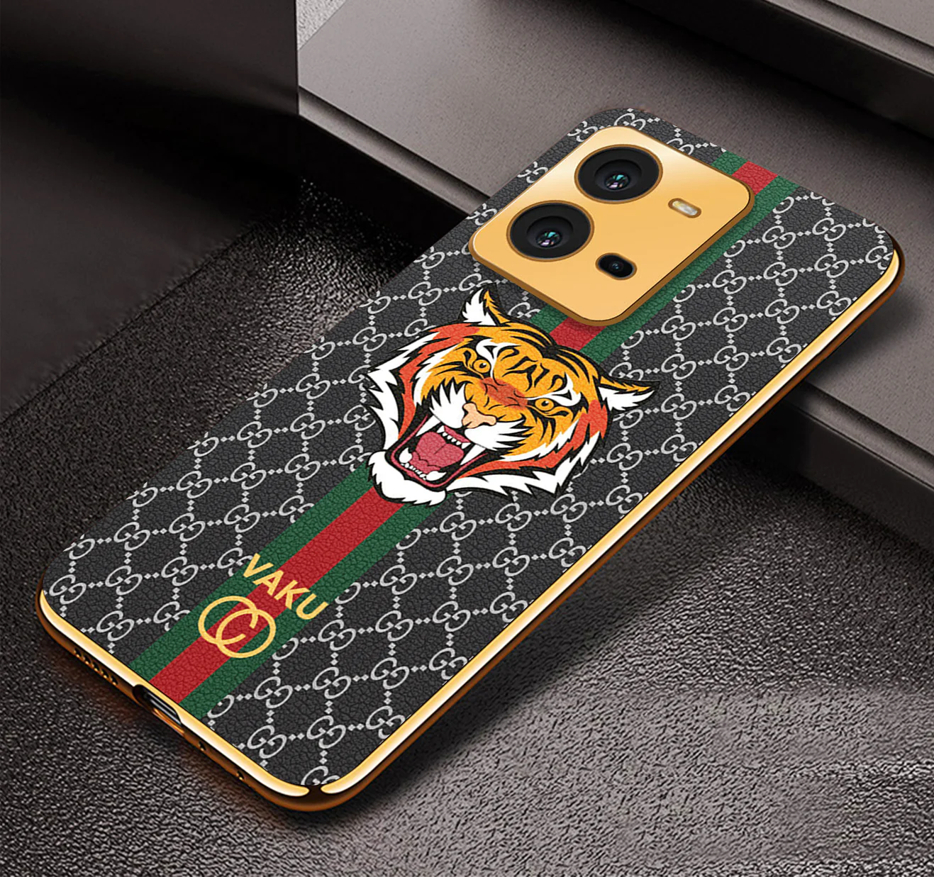 VakuĀ® Vivo V25 5G Lynx Designer Leather Pattern Gold Electroplated Soft TPU Back Cover Case - Image 10