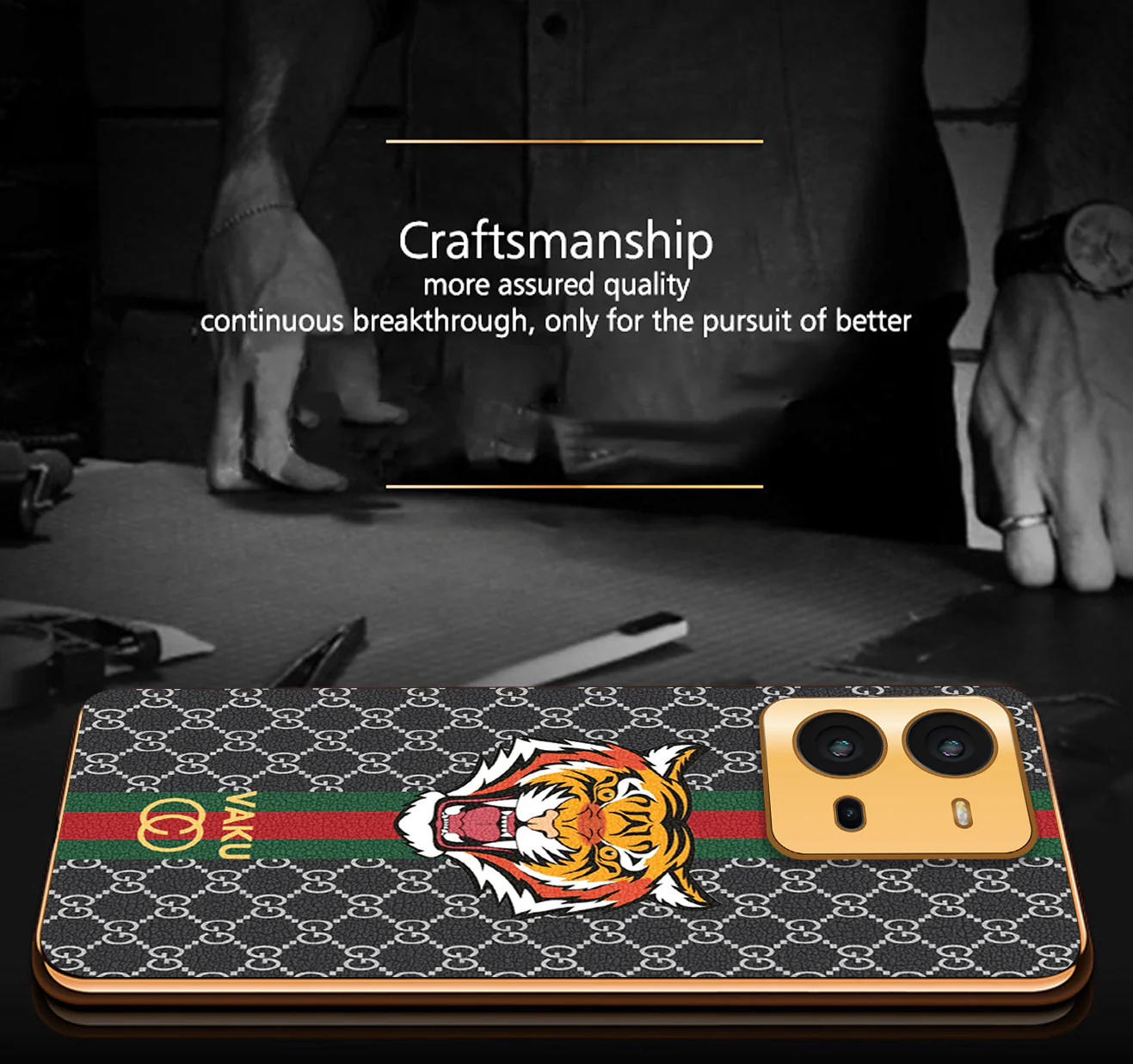 VakuĀ® Vivo V25 5G Lynx Designer Leather Pattern Gold Electroplated Soft TPU Back Cover Case - Image 5