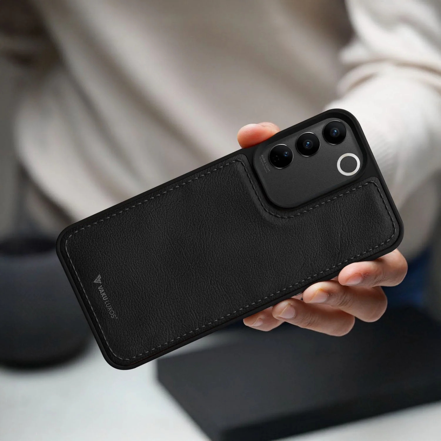 Vaku ® Vivo V27 5G Luxe Premium Leather Stitched Protective Back Cover - Image 4