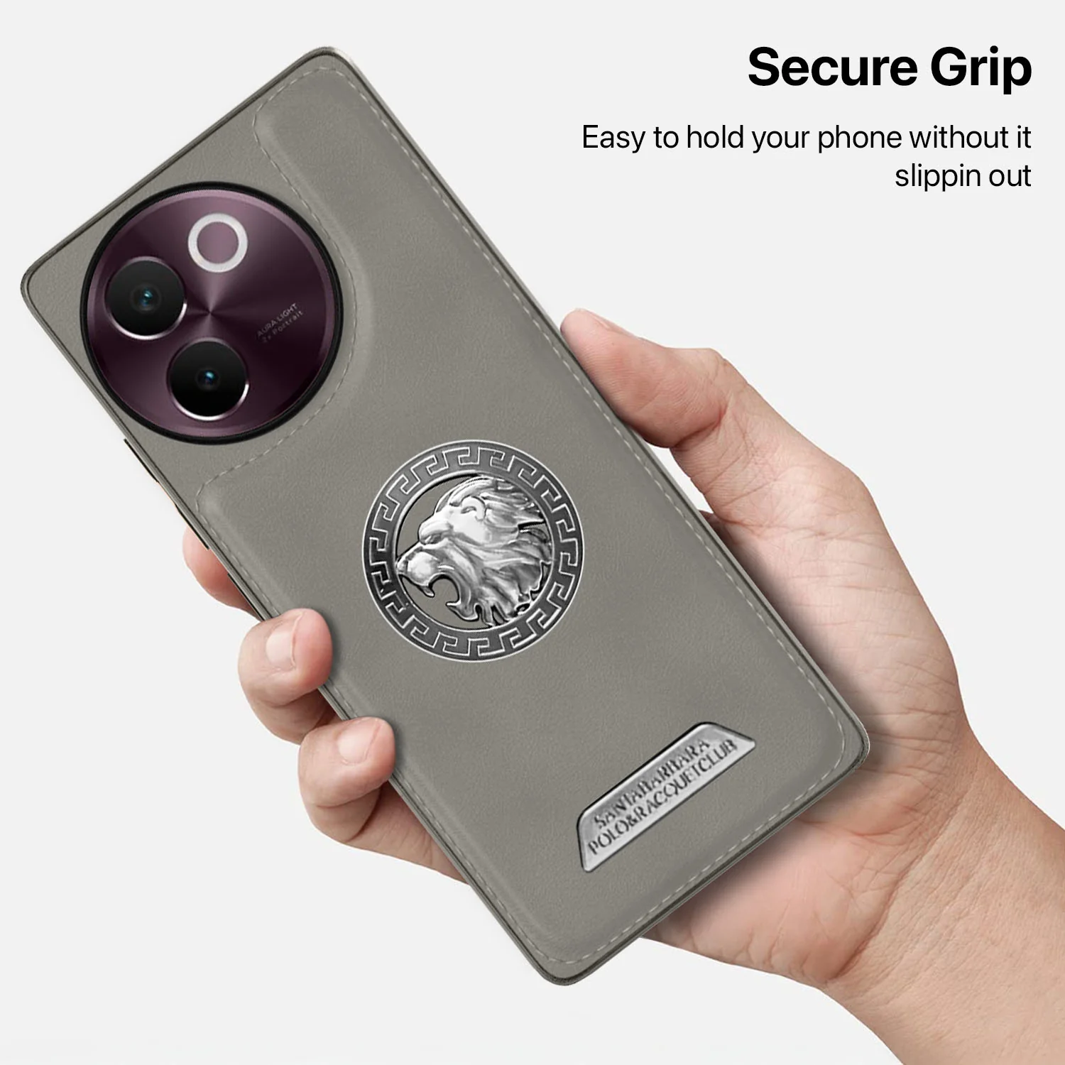 Vaku ® Vivo V30e 5G Regal Shield Metal Lion Engraved Leather Back Cover - Image 6