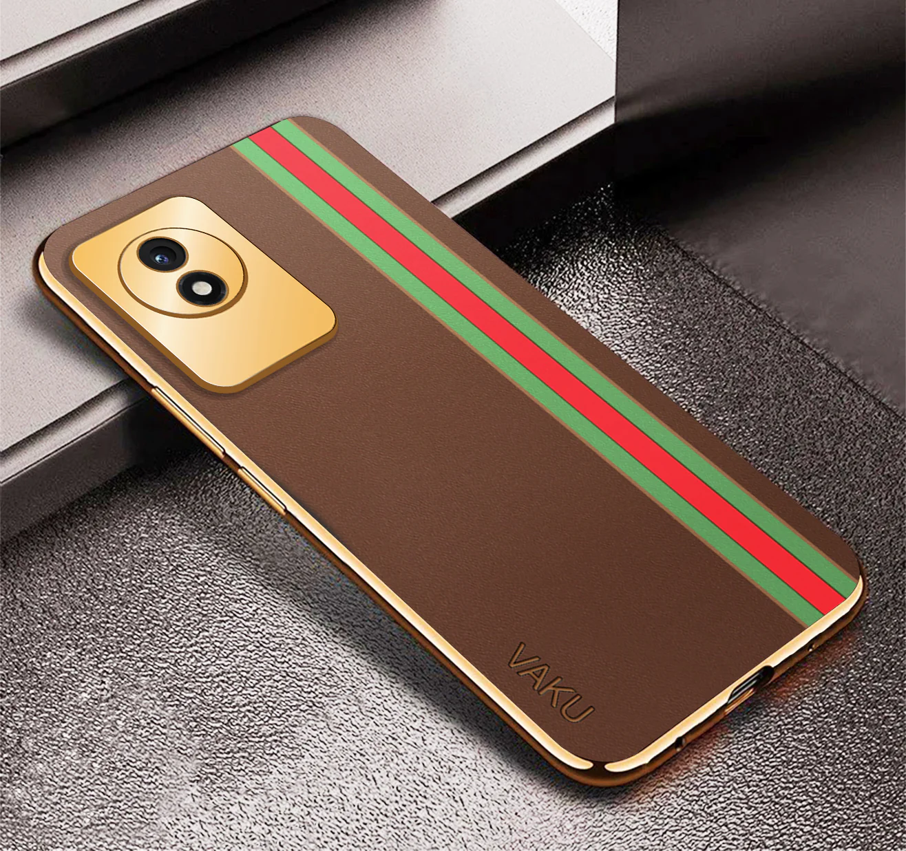 VakuĀ® Vivo Y02 Felix Line Leather Pattern Gold Electroplated Soft TPU Back Cover Case - Image 11