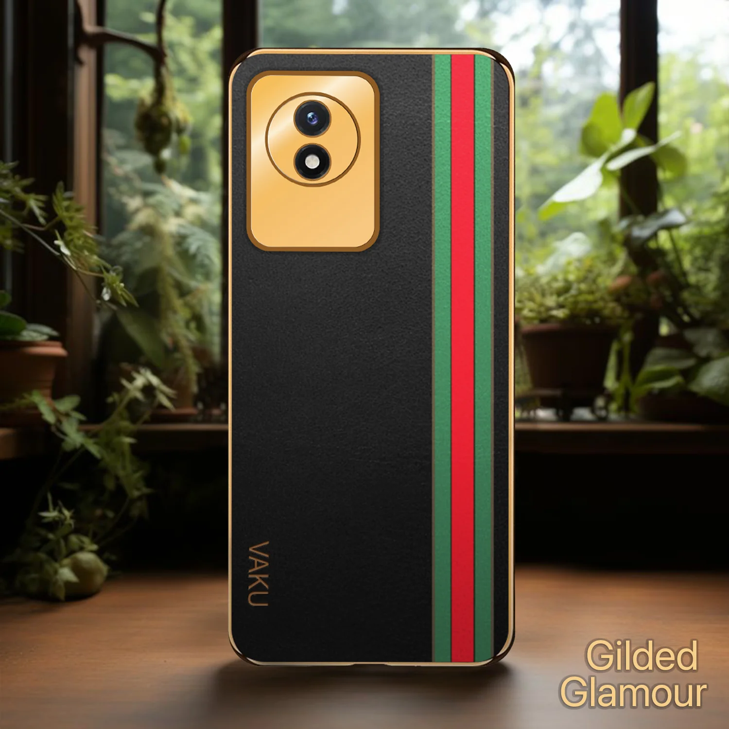 VakuĀ® Vivo Y02 Felix Line Leather Pattern Gold Electroplated Soft TPU Back Cover Case - Image 9
