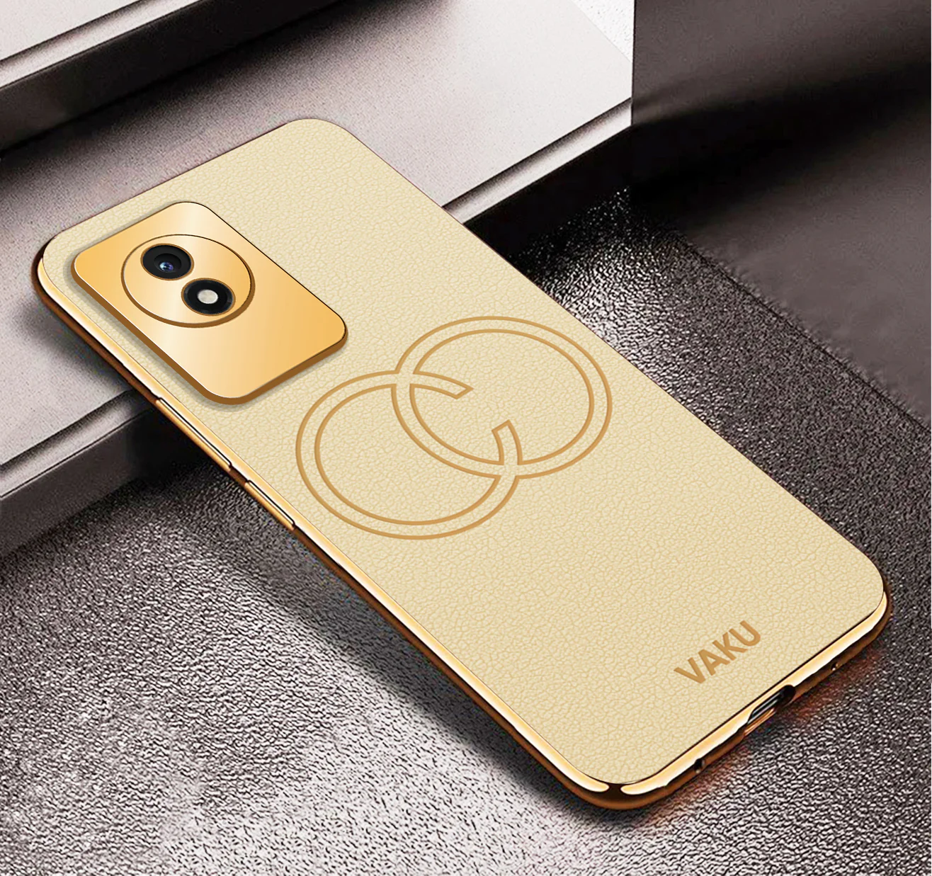 Vaku ® Vivo Y02 Skylar Leather Pattern Gold Electroplated Soft TPU Back Cover - Image 14