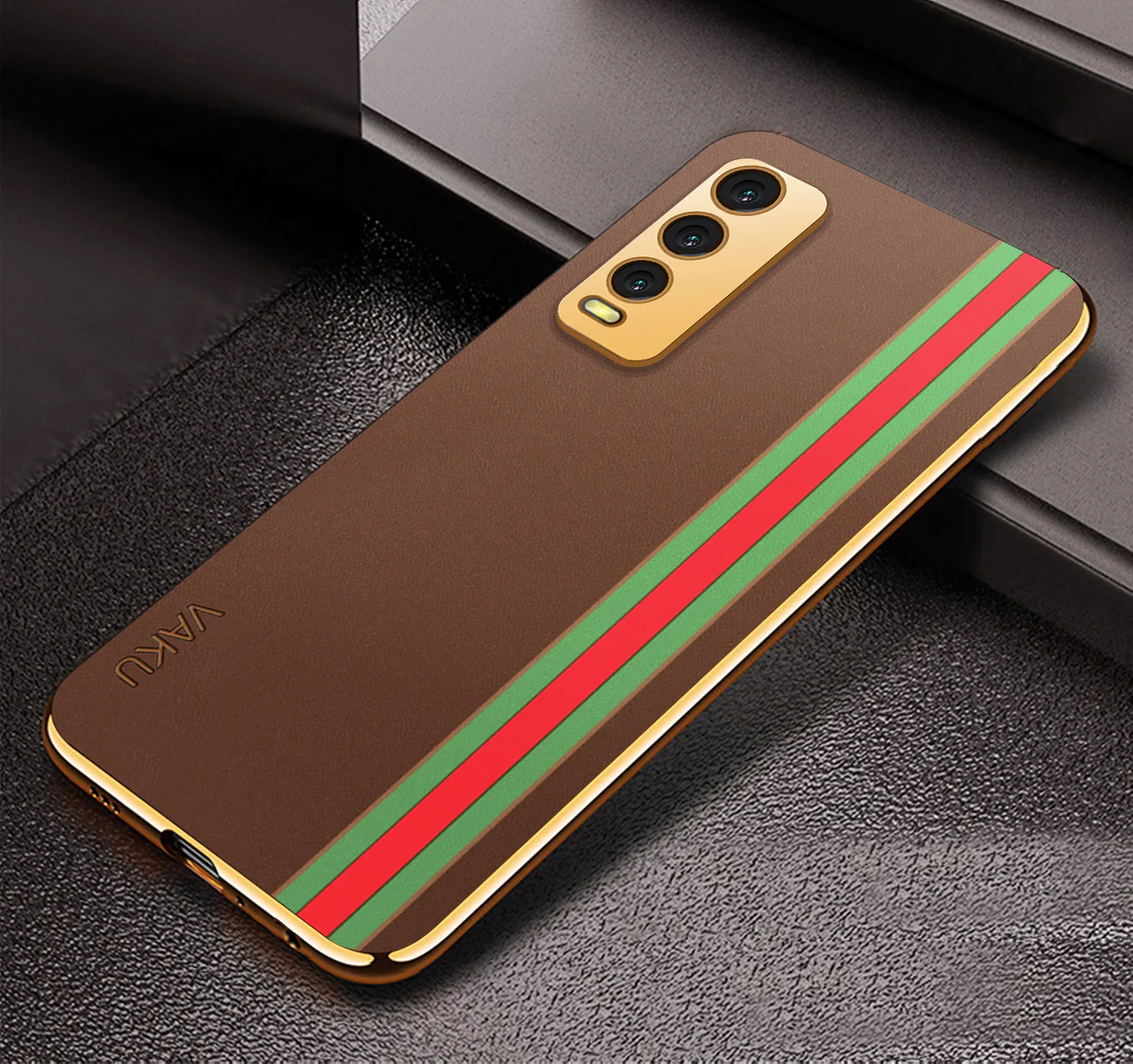 VakuĀ® Vivo Y20 Felix Line Leather Pattern Gold Electroplated Soft TPU Back Cover Case