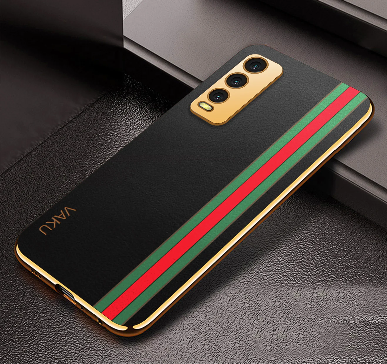 VakuĀ® Vivo Y20 Felix Line Leather Pattern Gold Electroplated Soft TPU Back Cover Case - Image 2