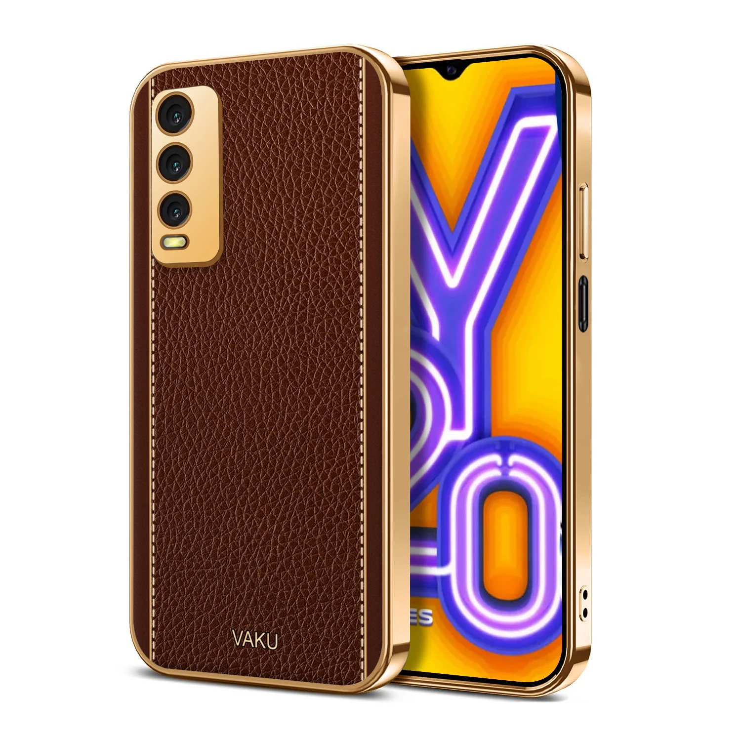 VakuĀ® Vivo Y20 Luxemberg Series Leather Stitched Gold Electroplated Soft TPU Back Cover - Image 10