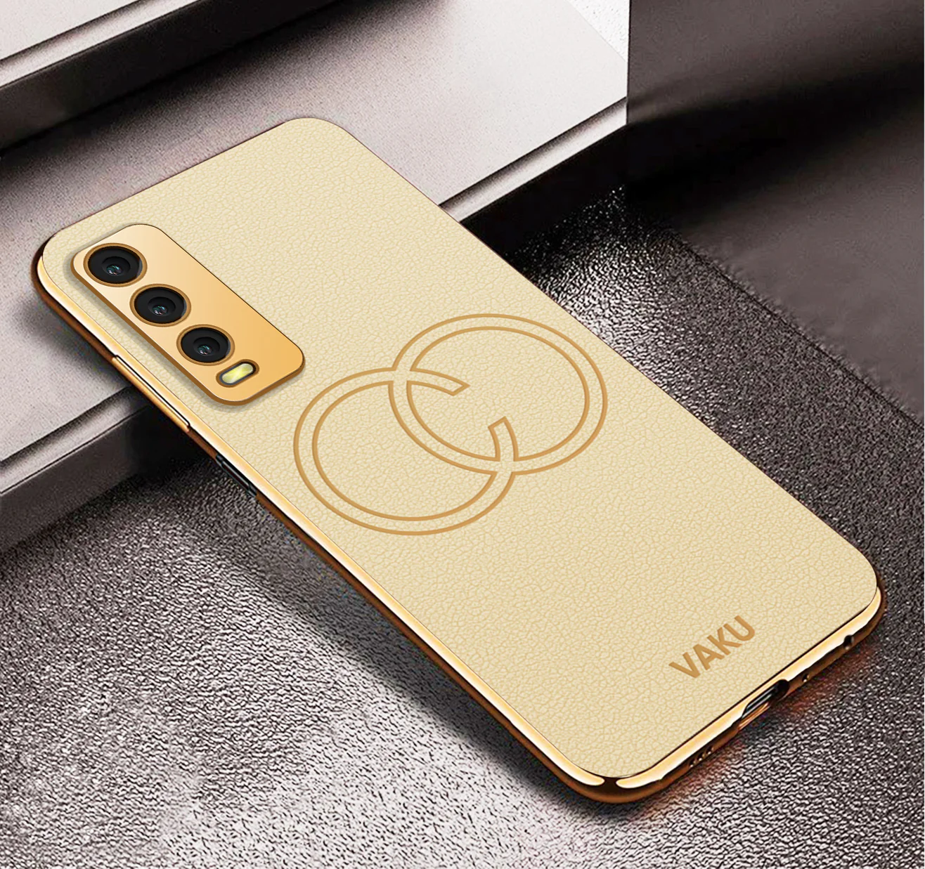 Vaku® Vivo Y20 Skylar Leather Pattern Gold Electroplated Soft TPU Back Cover - Image 7