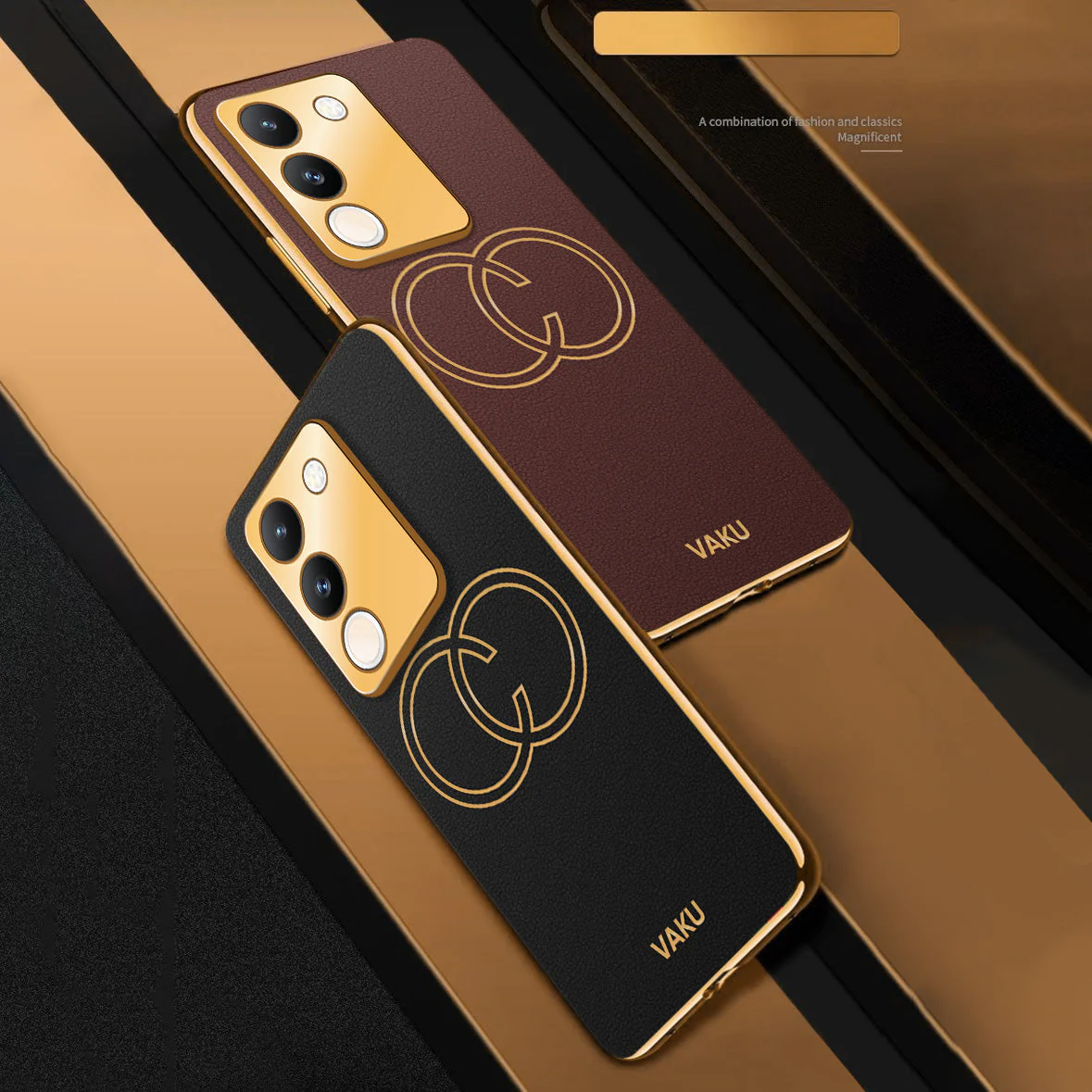 Vaku® Vivo Y200 5G Skylar Leather Pattern Gold Electroplated Soft TPU Back Cover - Image 5