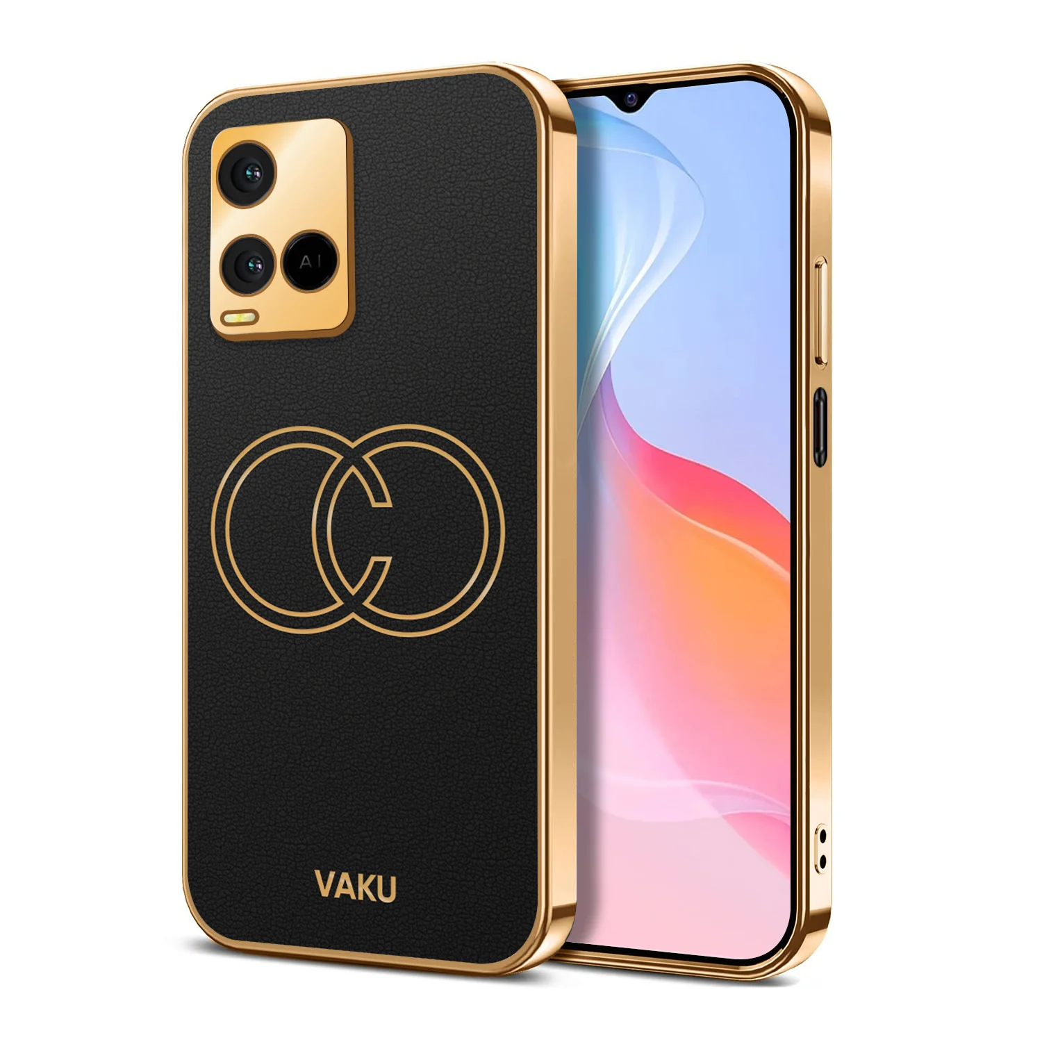 VakuĀ® Vivo Y21A Skylar Leather Pattern Gold Electroplated Soft TPU Back Cover - Image 6