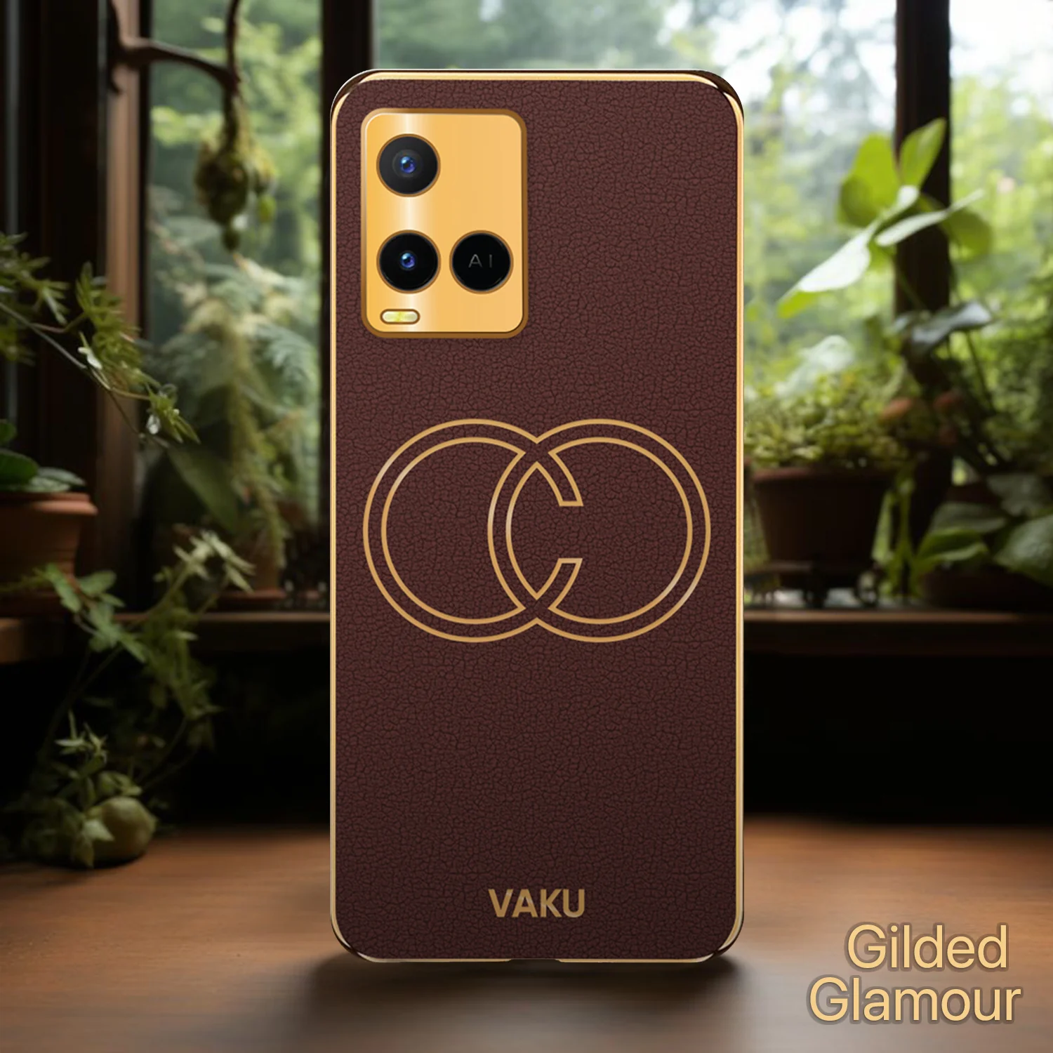 Vaku® Vivo Y21T Skylar Leather Pattern Gold Electroplated Soft TPU Back Cover - Image 12