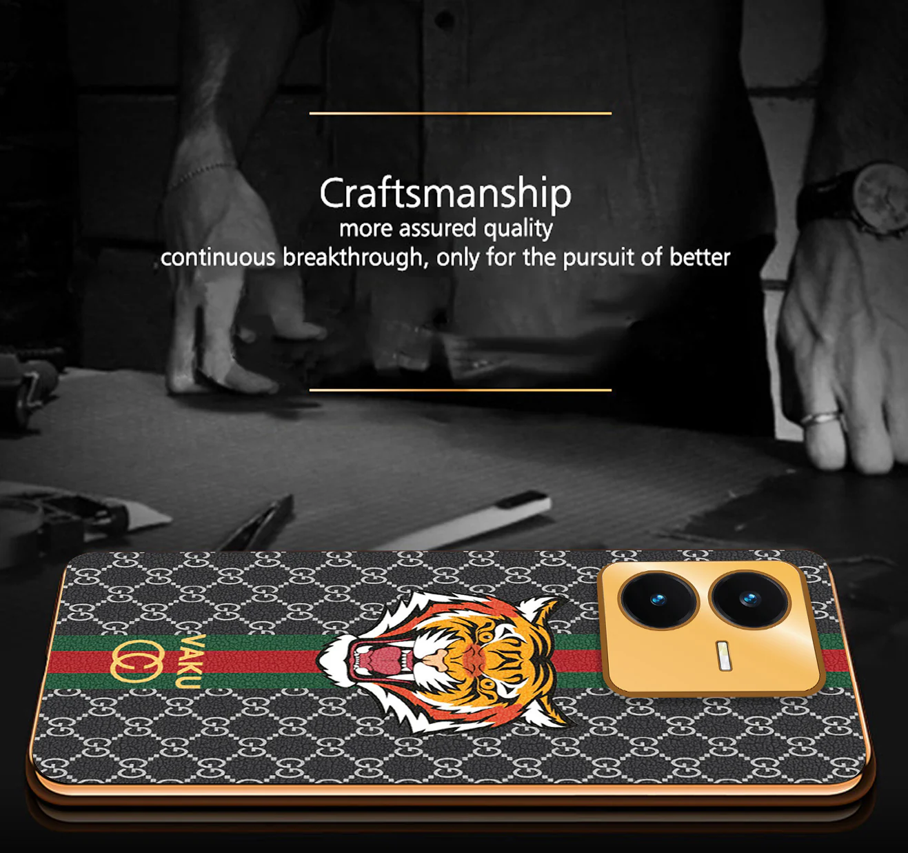 VakuĀ® Vivo Y22 Lynx Designer Leather Pattern Gold Electroplated Soft TPU Back Cover Case - Image 9