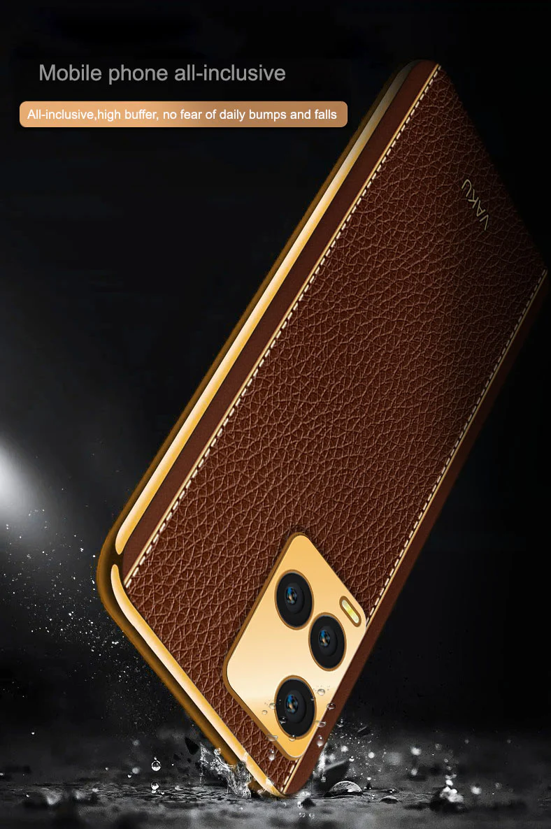 VakuĀ® Vivo Y33S Luxemberg Series Leather Stitched Gold Electroplated Soft TPU Back Cover - Image 11