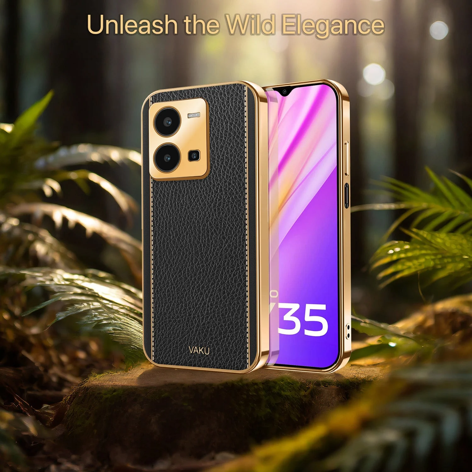 VakuĀ® Vivo Y35 4G Luxemberg Leather Pattern Gold Electroplated Soft TPU Back Cover - Image 11