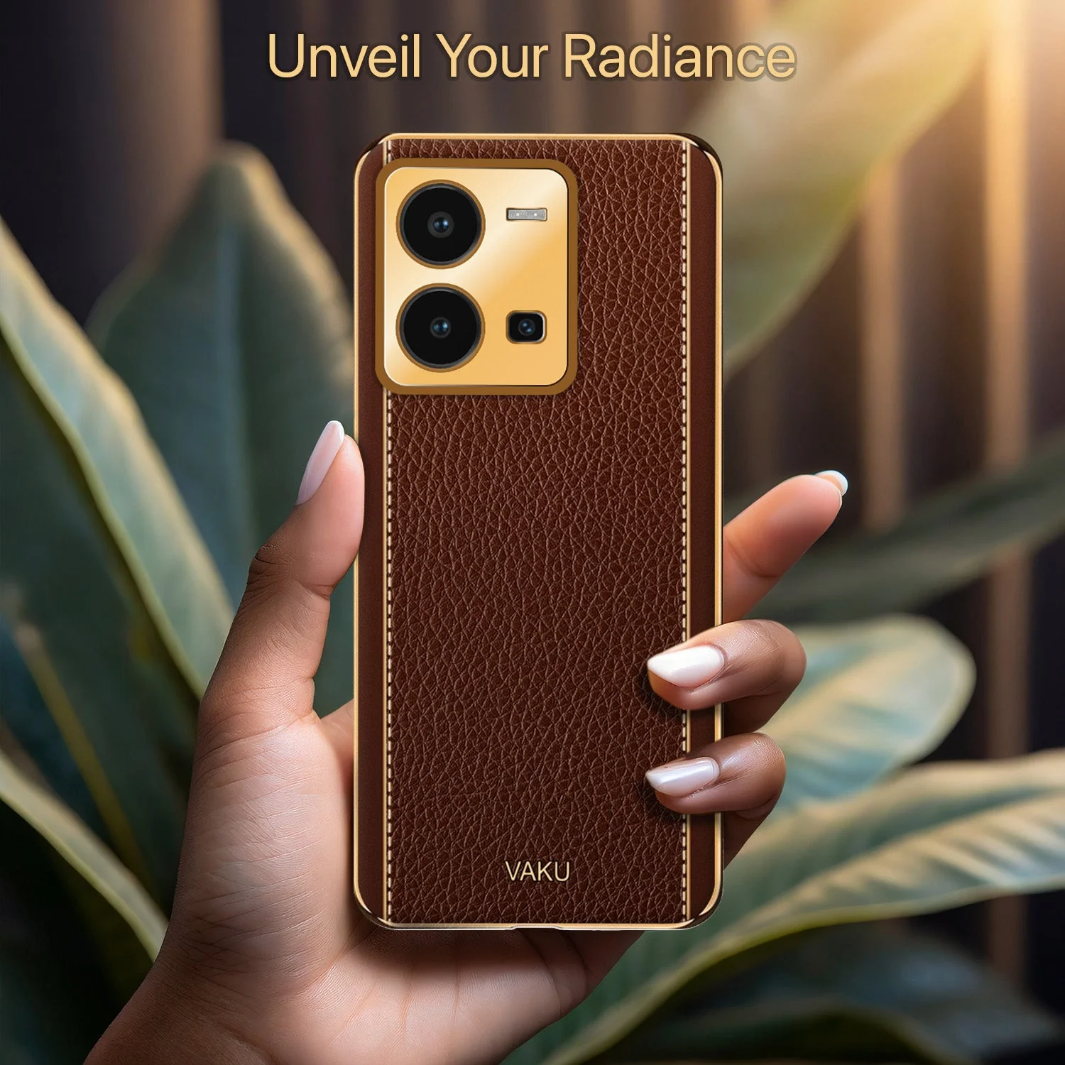 VakuĀ® Vivo Y35 4G Luxemberg Leather Pattern Gold Electroplated Soft TPU Back Cover - Image 12
