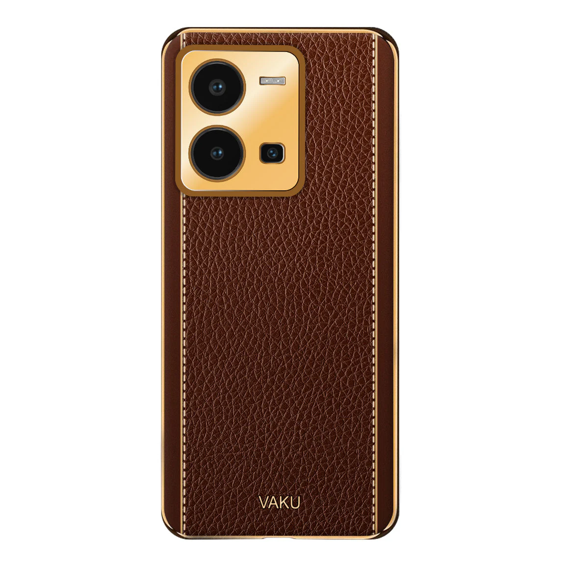 VakuĀ® Vivo Y35 4G Luxemberg Leather Pattern Gold Electroplated Soft TPU Back Cover - Image 2