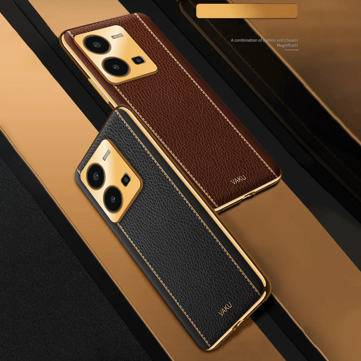 VakuĀ® Vivo Y35 4G Luxemberg Leather Pattern Gold Electroplated Soft TPU Back Cover - Image 7