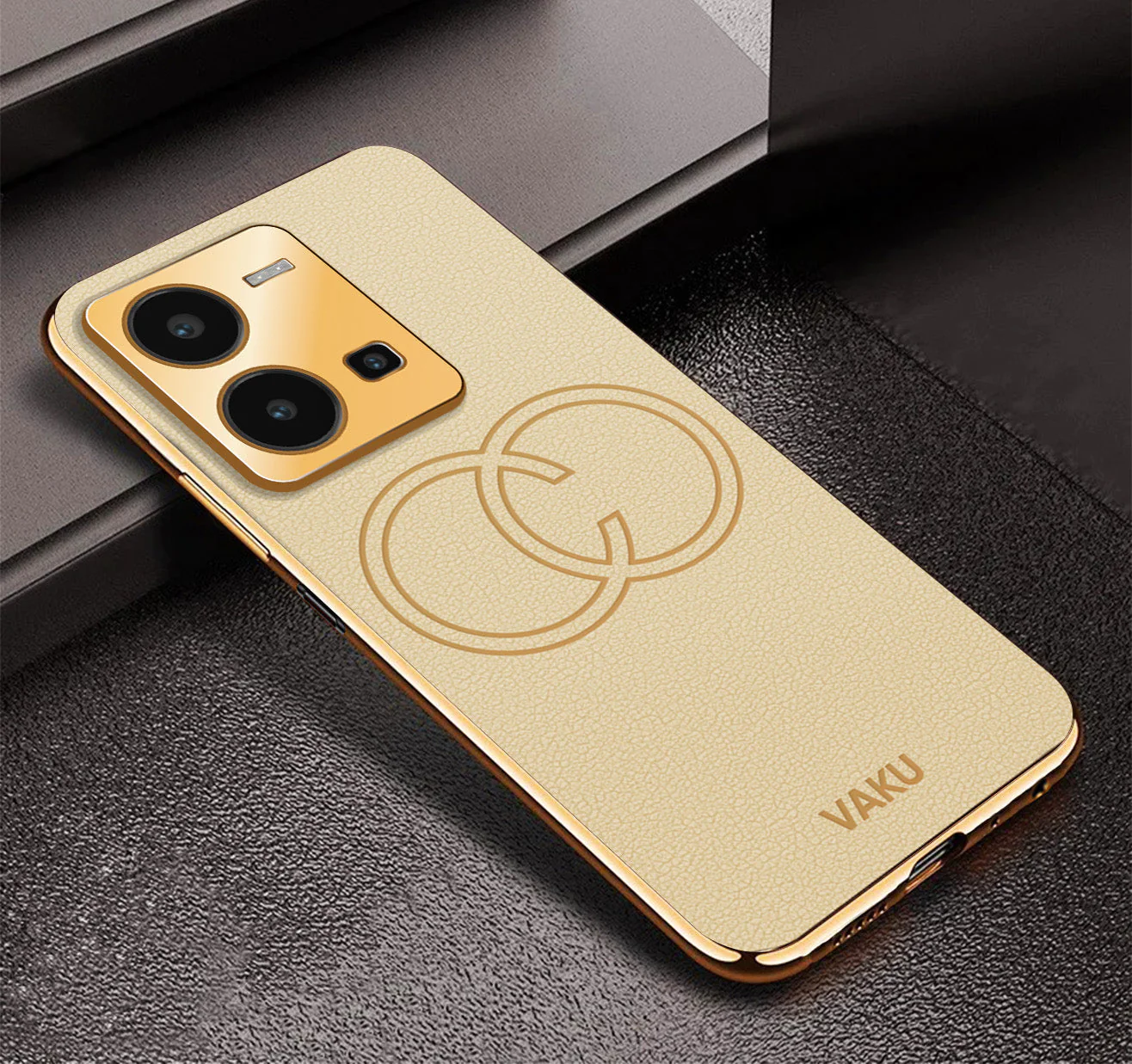VakuĀ® Vivo Y35 4G Skylar Leather Pattern Gold Electroplated Soft TPU Back Cover