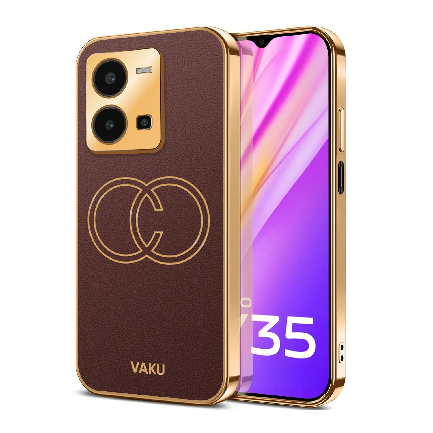 VakuĀ® Vivo Y35 4G Skylar Leather Pattern Gold Electroplated Soft TPU Back Cover - Image 17