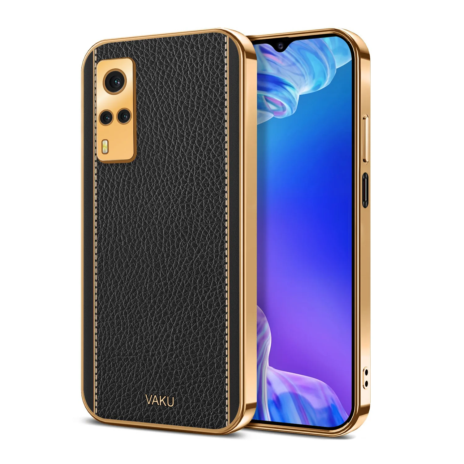 VakuĀ® Vivo Y53S Luxemberg Series Leather Stitched Gold Electroplated Soft TPU Back Cover - Image 7