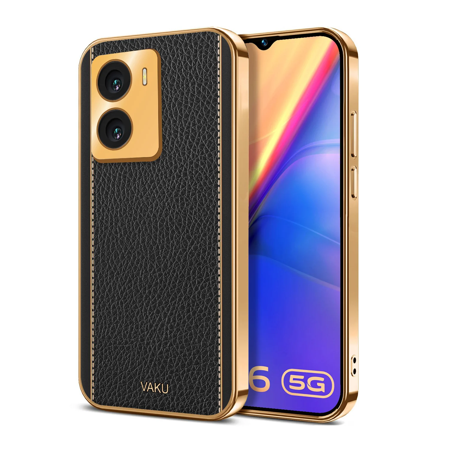 VakuĀ® Vivo Y56 Luxemberg Series Leather Stitched Gold Electroplated Soft TPU Back Cover - Image 5