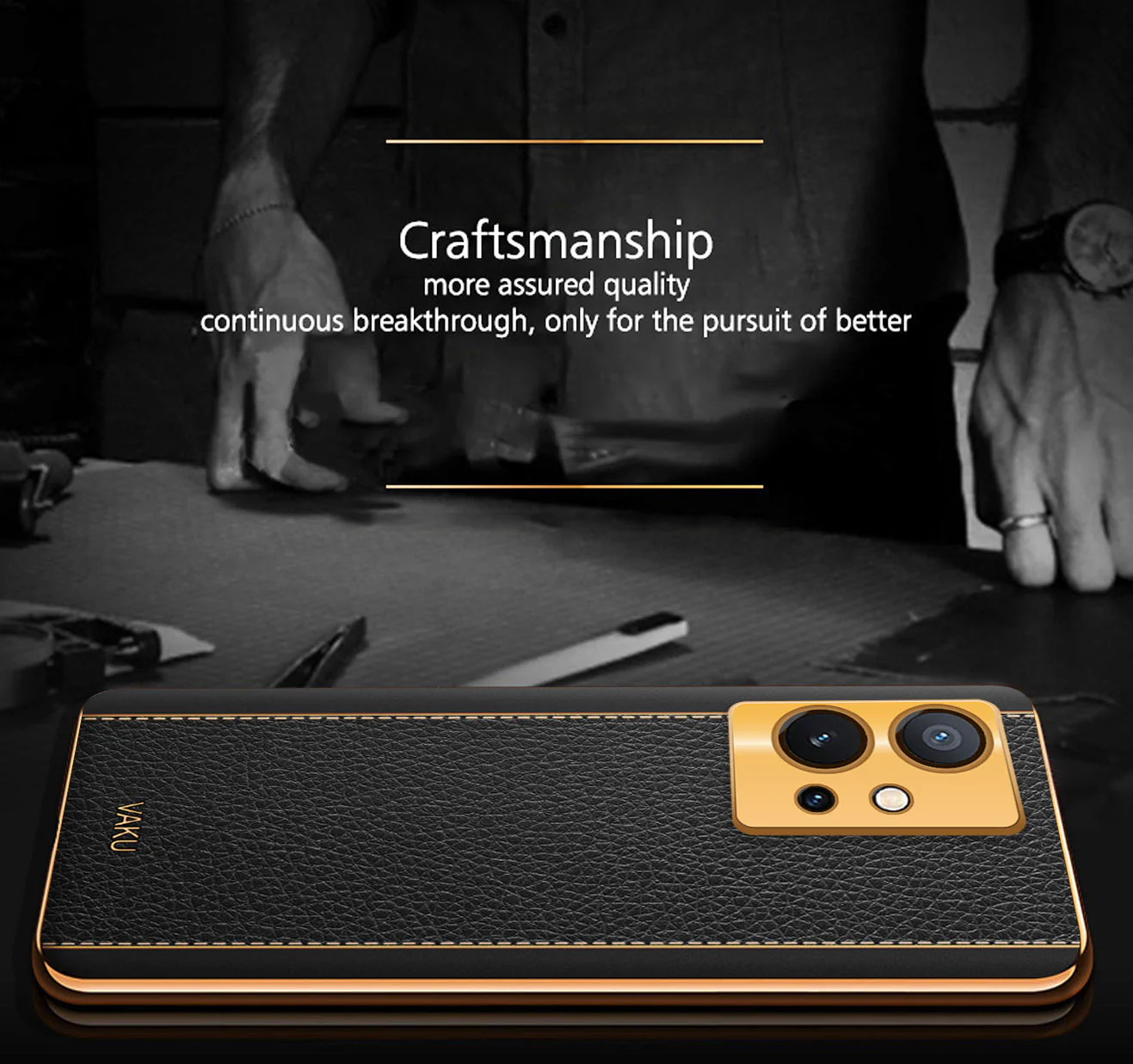 VakuĀ® Vivo Y75 5G Luxemberg Series Leather Stitched Gold Electroplated Soft TPU Back Cover - Image 6