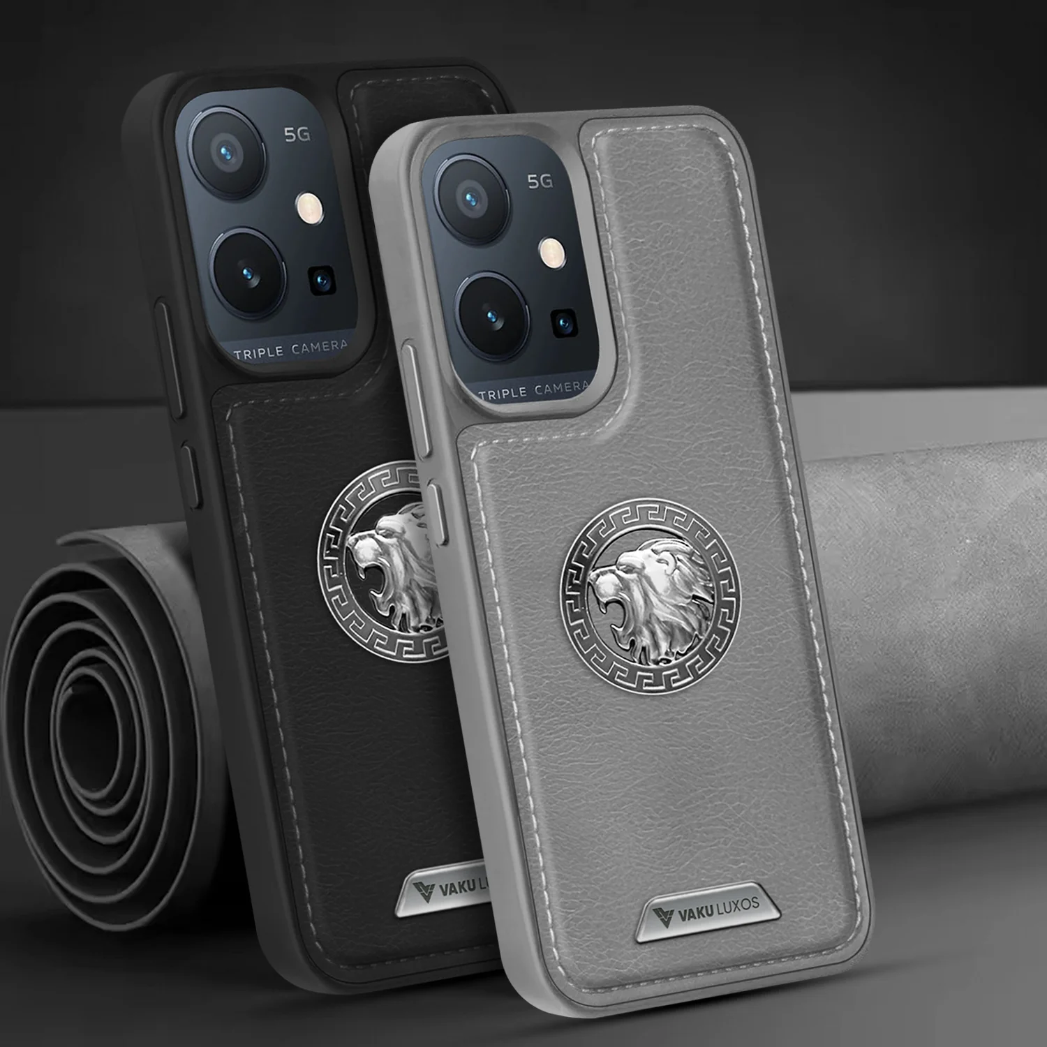 Vaku ® Vivo Y75 5G Regal Shield Metal Lion Engraved Leather Back Cover - Image 9