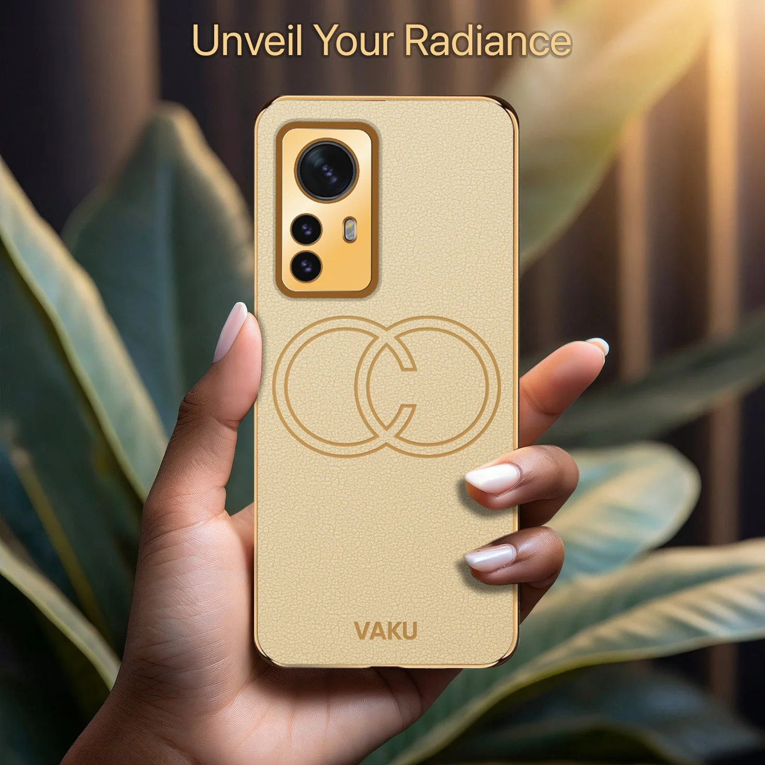 Vaku® Xiaomi 12 Pro 5G Skylar Leather Pattern Gold Electroplated Soft TPU Back Cover - Image 3