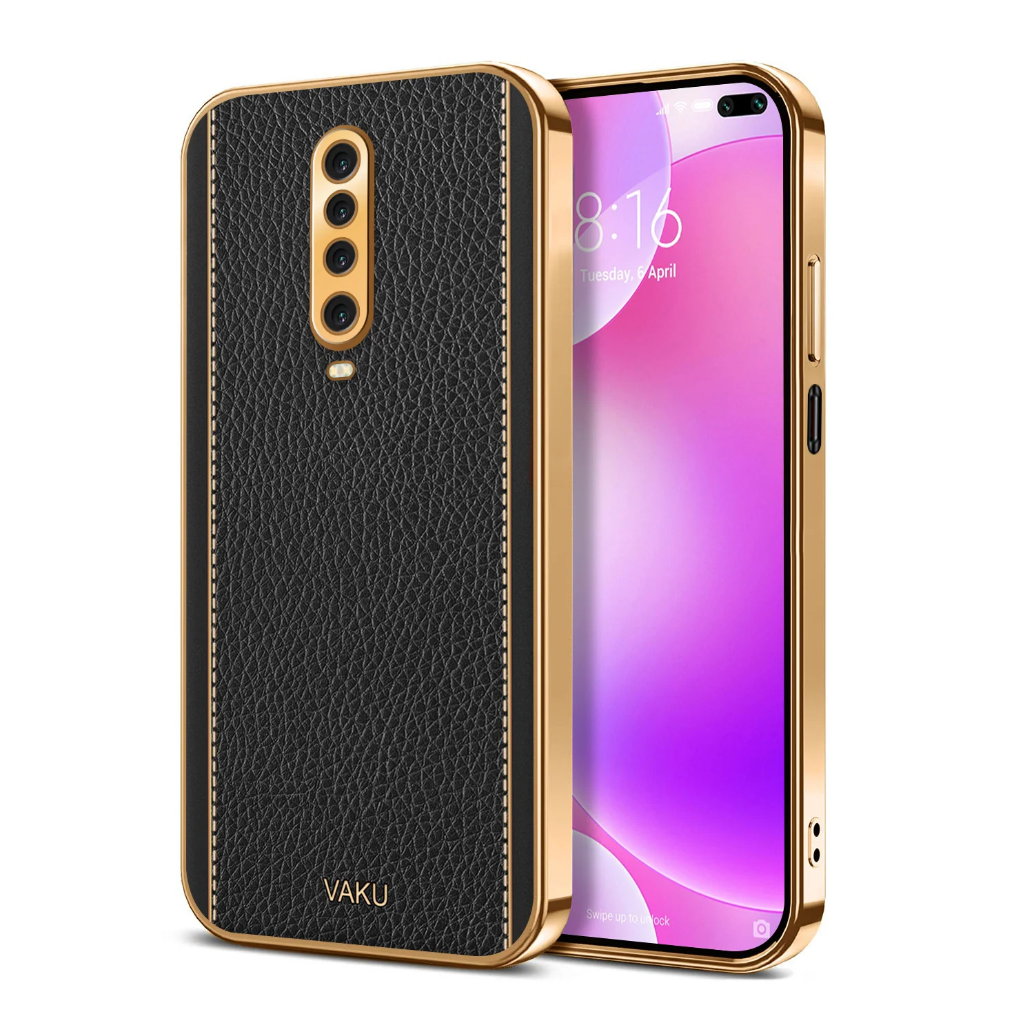 VakuĀ® Xiaomi Poco X2 Luxemberg Series Leather Stitched Gold Electroplated Soft TPU Back Cover - Image 7