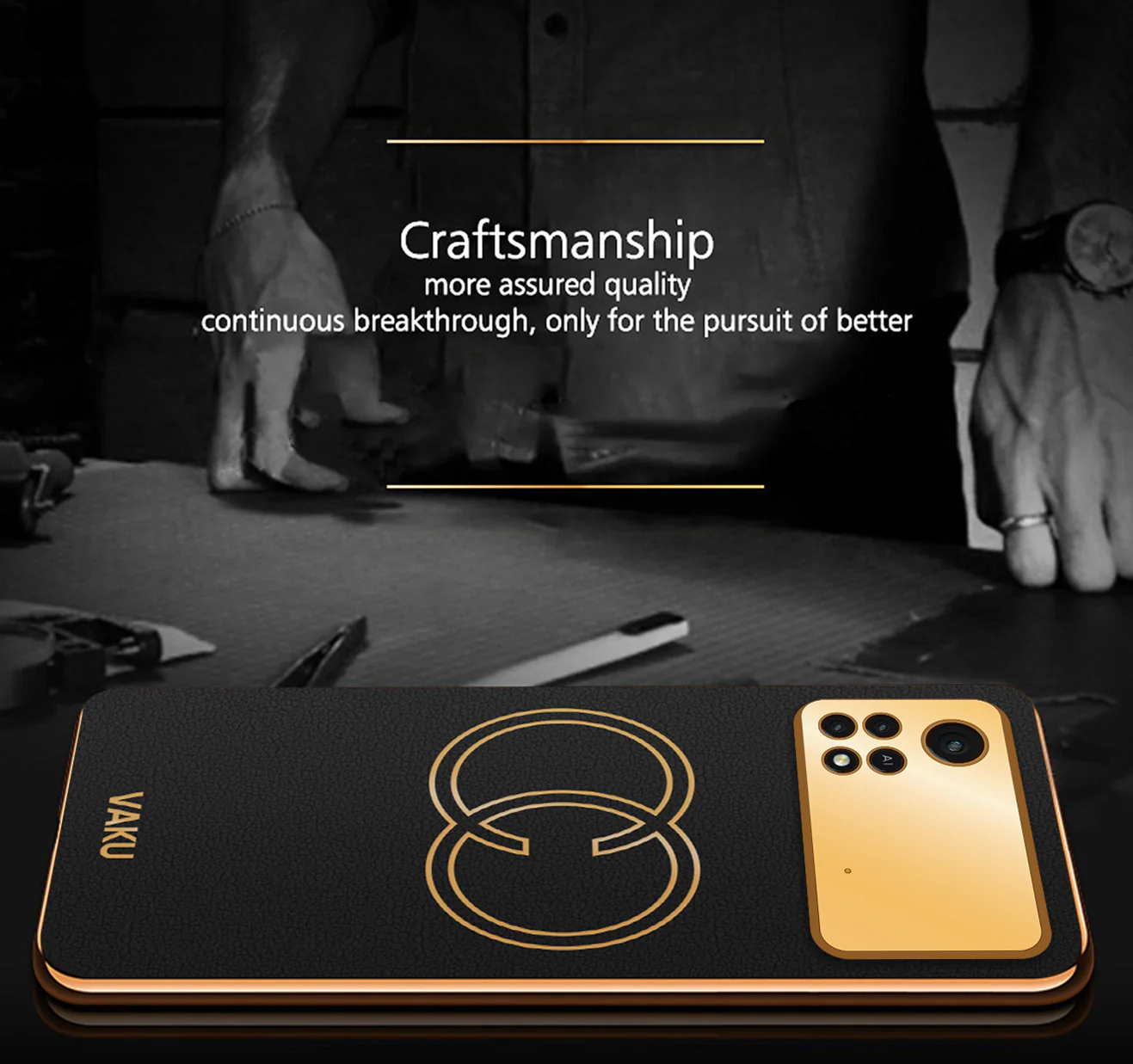 VakuĀ® Xiaomi Poco X4 Pro Skylar Series Leather Stitched Gold Electroplated Soft TPU Back Cover - Image 3