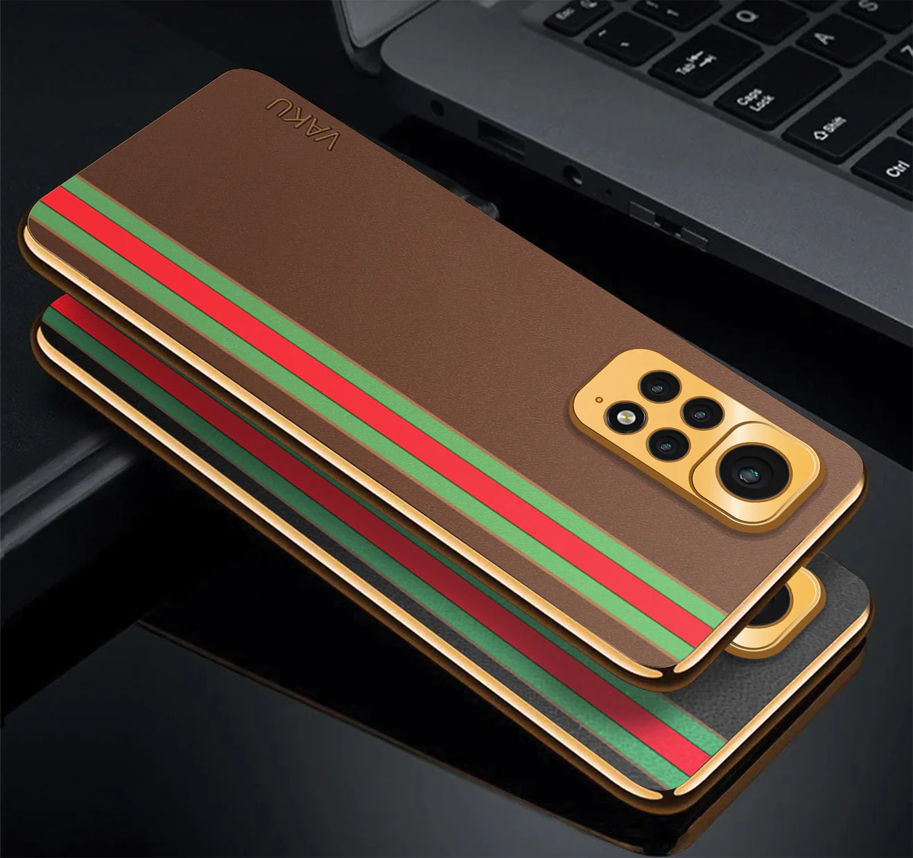 VakuĀ® Xiaomi Redmi Note 11 Felix Line Leather Stitched Gold Electroplated Soft TPU Back Cover Case - Image 8