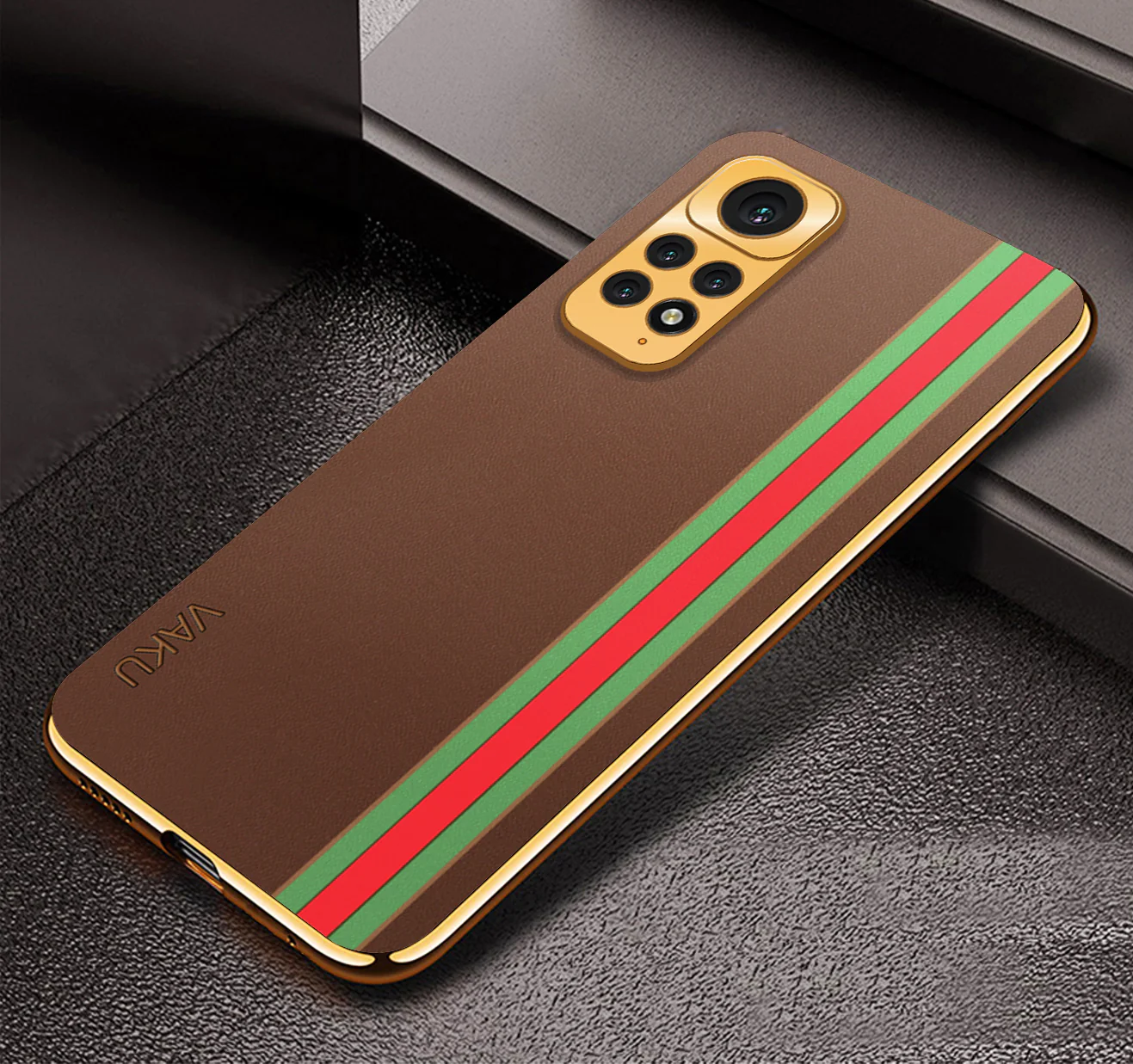 VakuĀ® Xiaomi Redmi Note 11s Felix Line Leather Stitched Gold Electroplated Soft TPU Back Cover Case