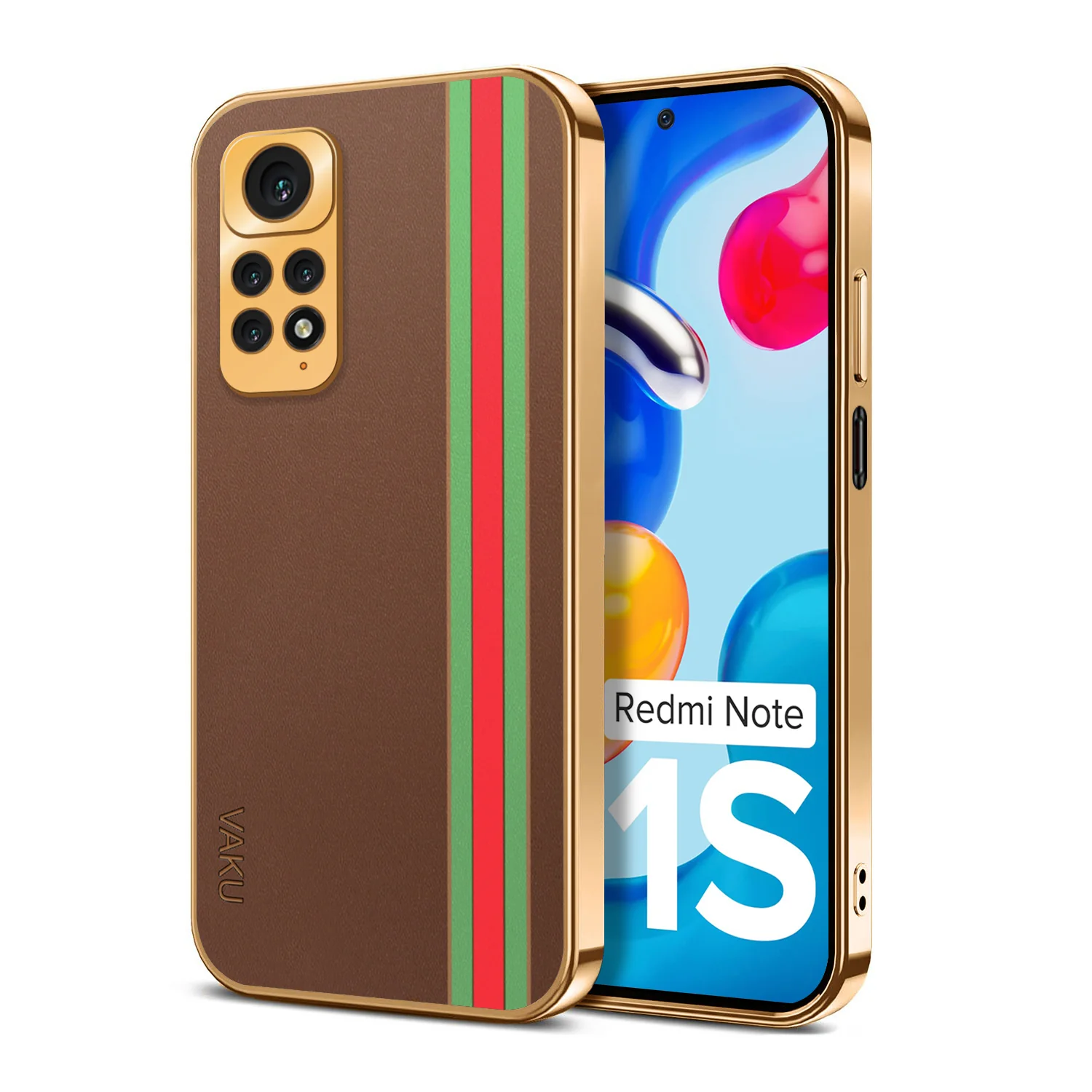 VakuĀ® Xiaomi Redmi Note 11s Felix Line Leather Stitched Gold Electroplated Soft TPU Back Cover Case - Image 13