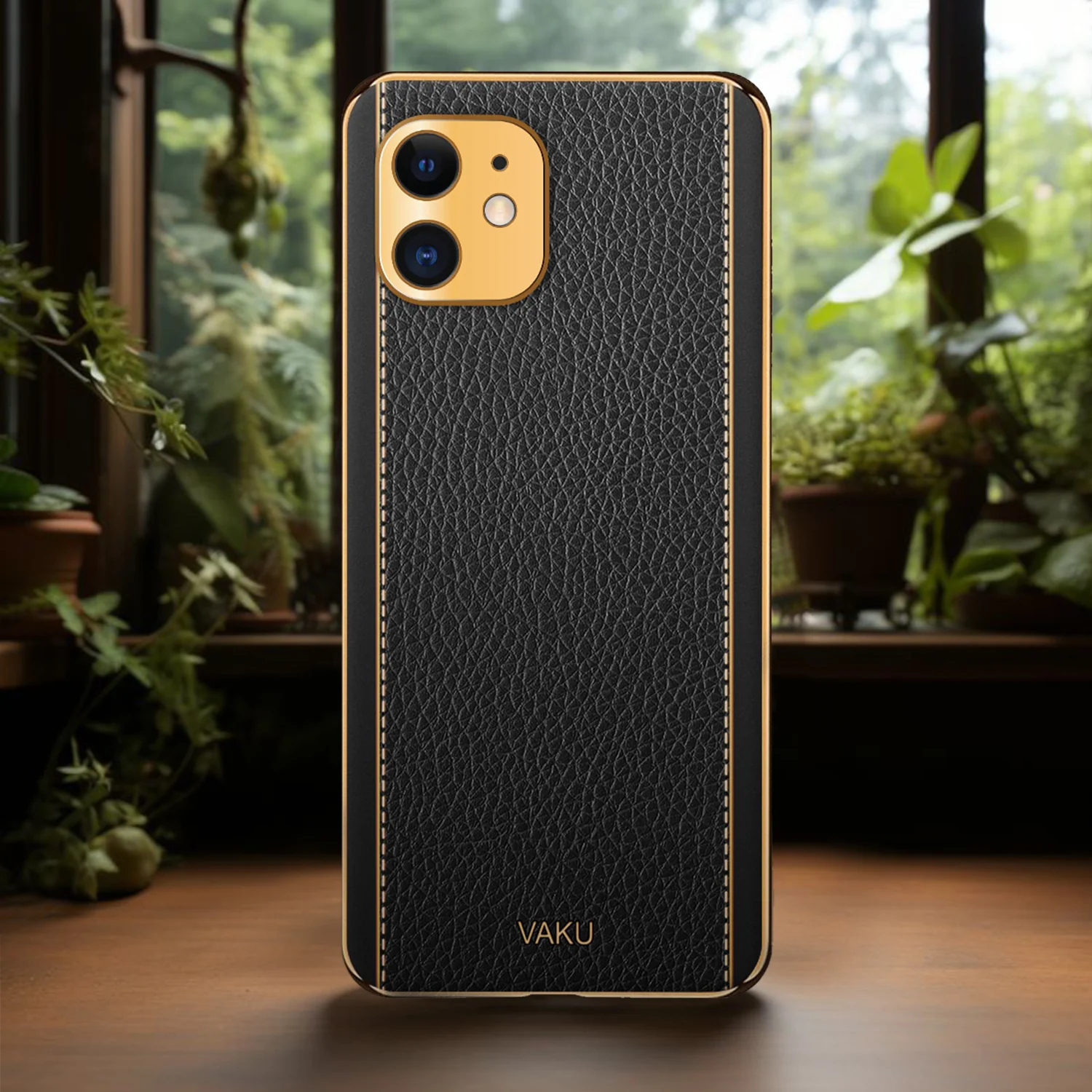 Vaku® For Apple iPhone 11 Luxemberg Series Leather Stitched Gold Electroplated Soft TPU Back Cover - Image 14