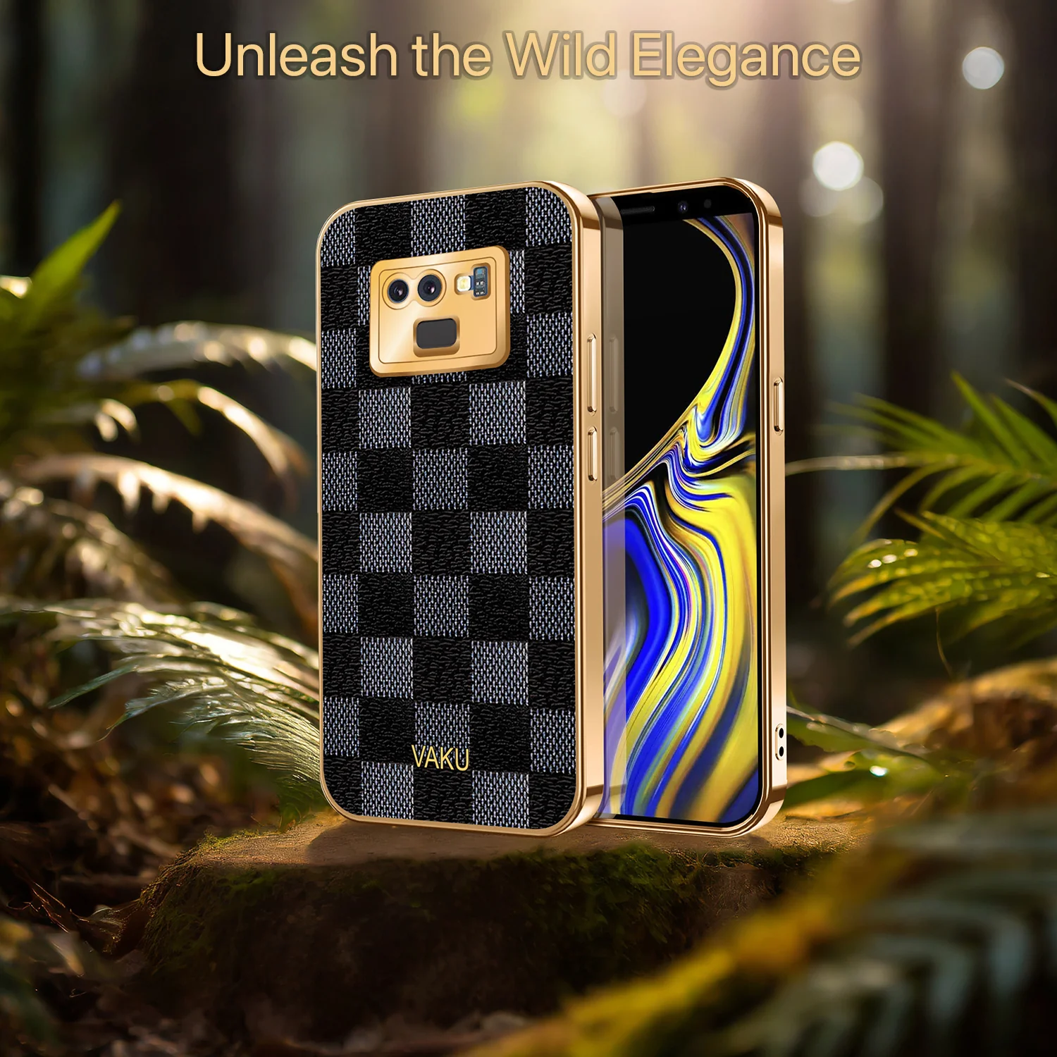 VakuĀ® Galaxy Note 9 Cheron Series Leather Stitched Gold Electroplated Soft TPU Back Cover - Image 11