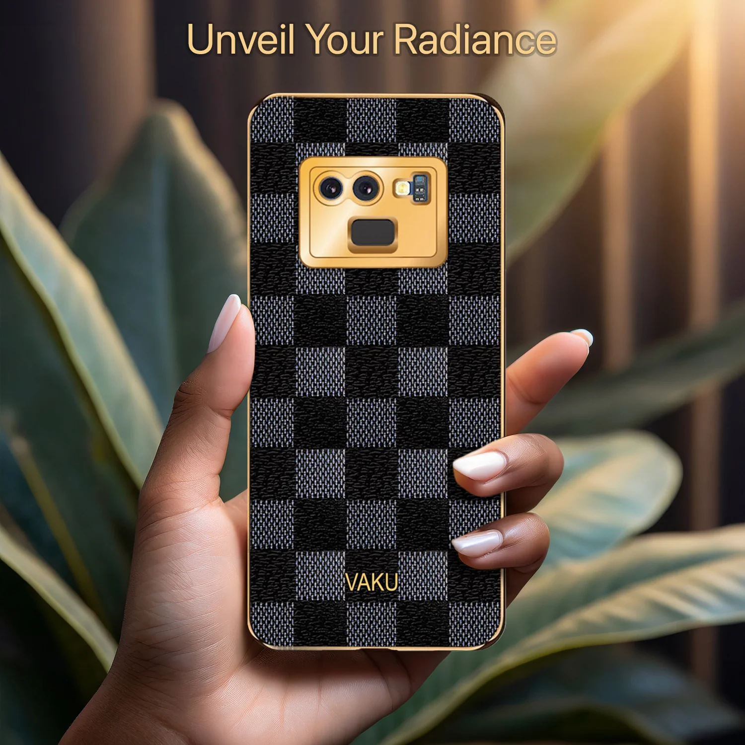 VakuĀ® Galaxy Note 9 Cheron Series Leather Stitched Gold Electroplated Soft TPU Back Cover - Image 12