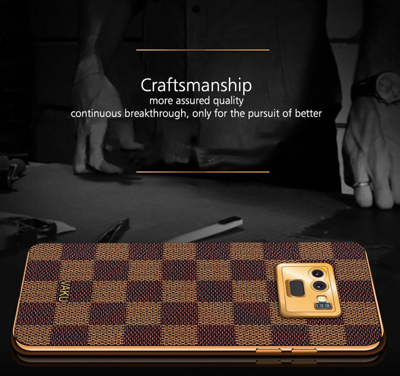 VakuĀ® Galaxy Note 9 Cheron Series Leather Stitched Gold Electroplated Soft TPU Back Cover - Image 8