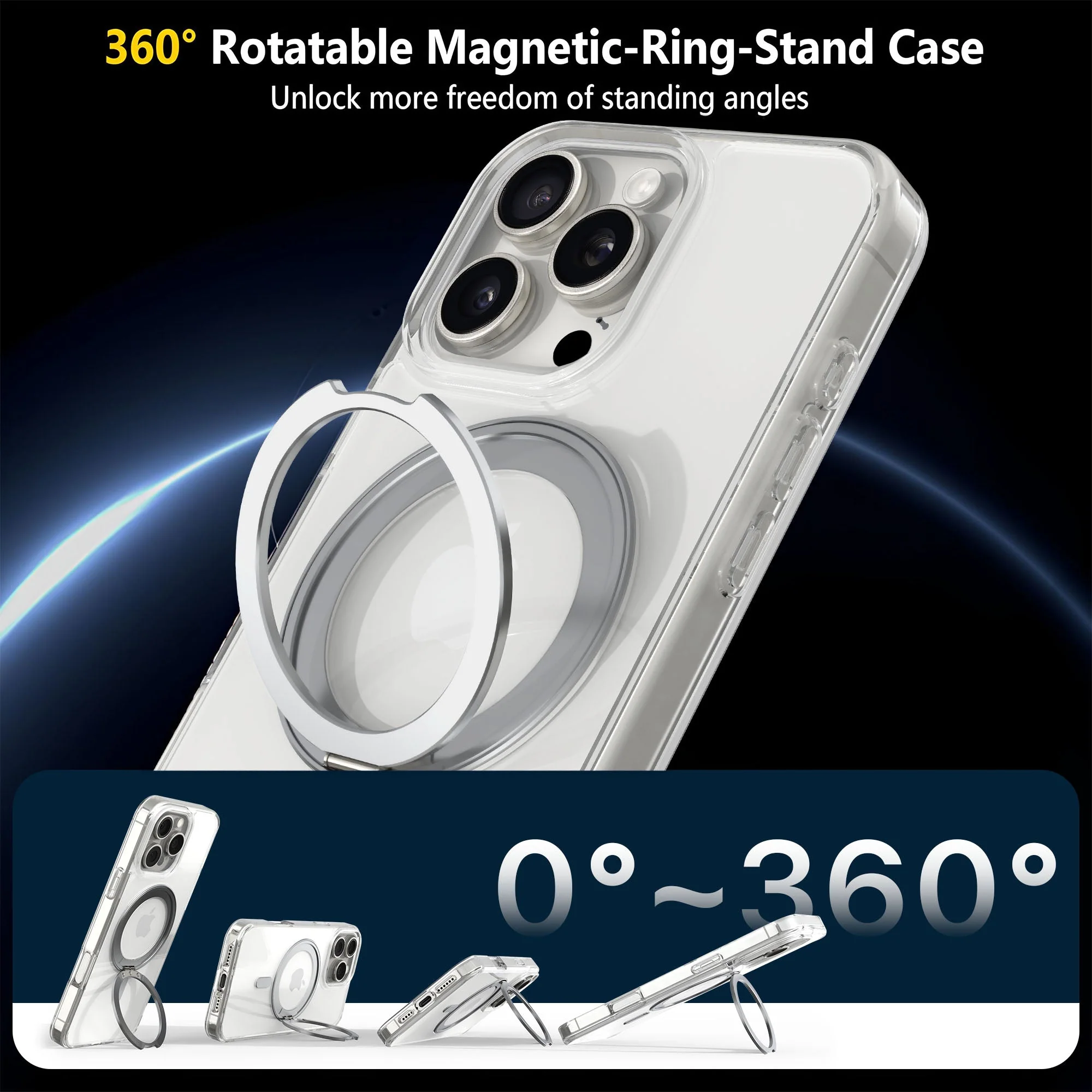 Vaku Luxos ® Apple iPhone 16 Pro Glassy Kickmag Back Cover with Magnetic Alloy Ring Metal Kickstand - Image 5